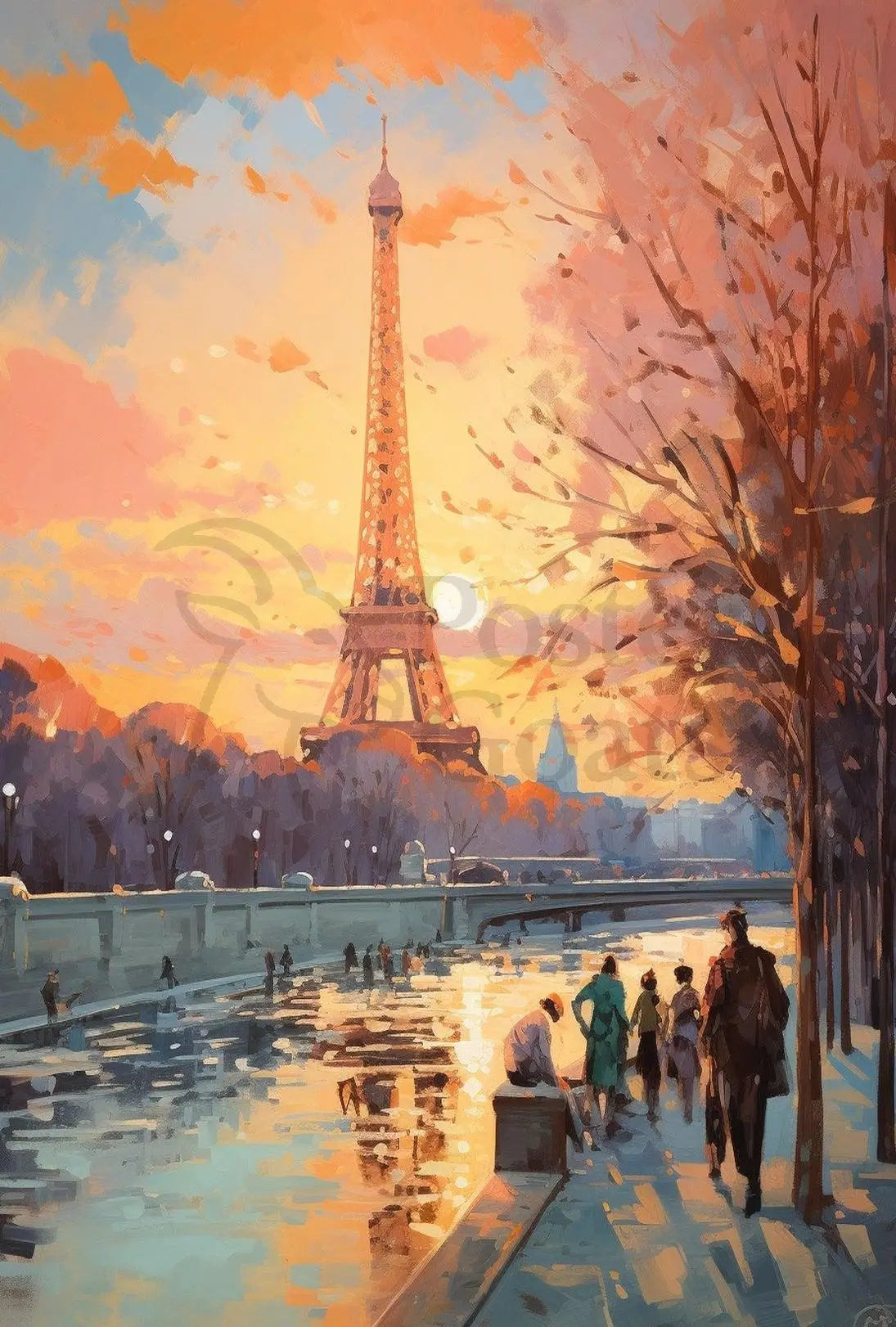 Eiffel Tower at Sunset: Parisian Impressionistic Travel Poster PosterGoat