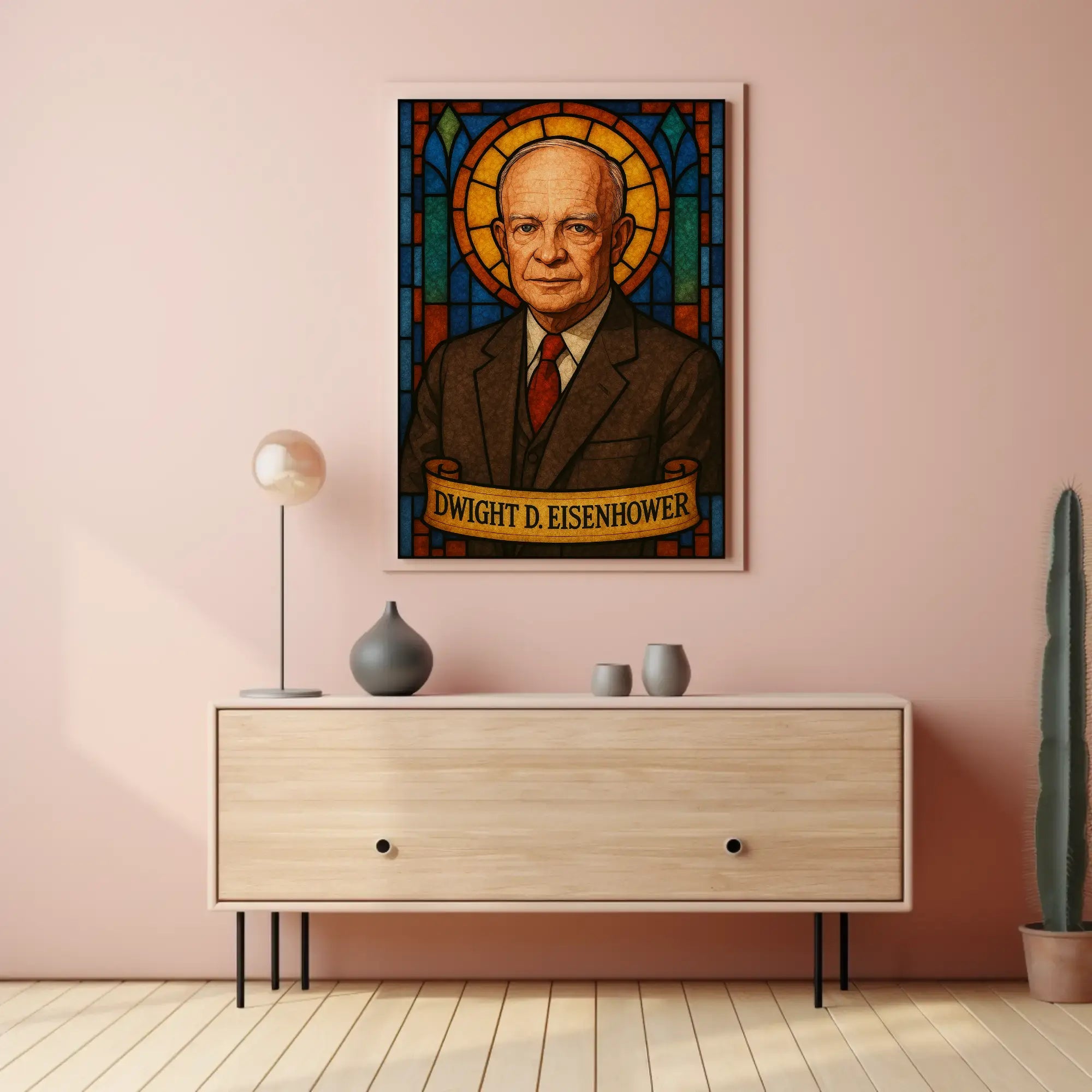 Eisenhower Legacy in Stained Glass Presidential Poster PosterGoat