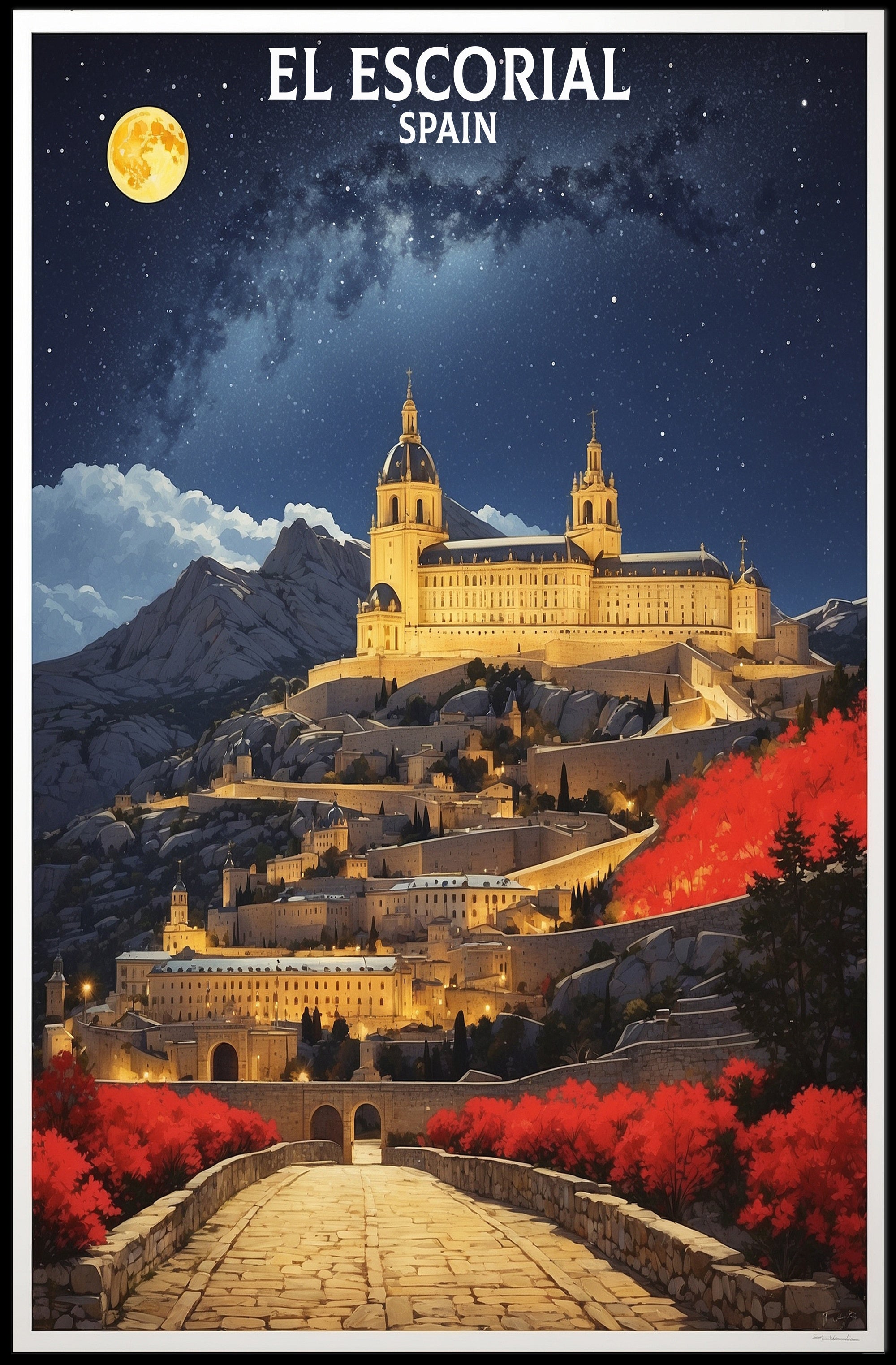 El Escorial Under Moonlit Sky Cultural or Heritage Poster PosterGoat
