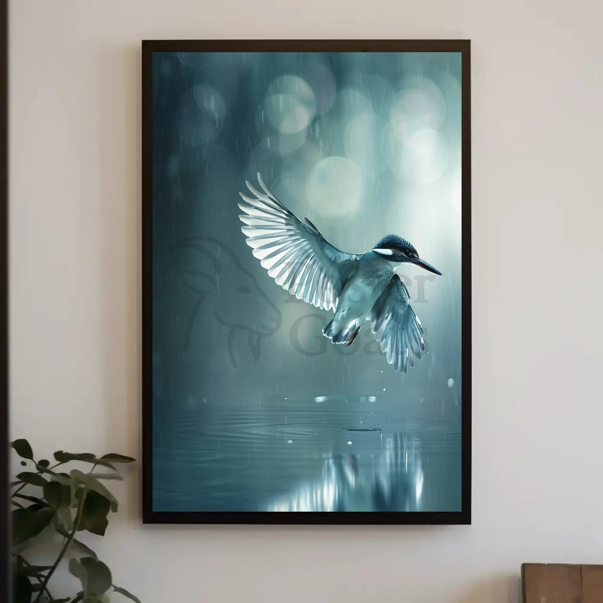 Elegant Bird Mid-Flight Artistic Nature Scene Animal Poster PosterGoat