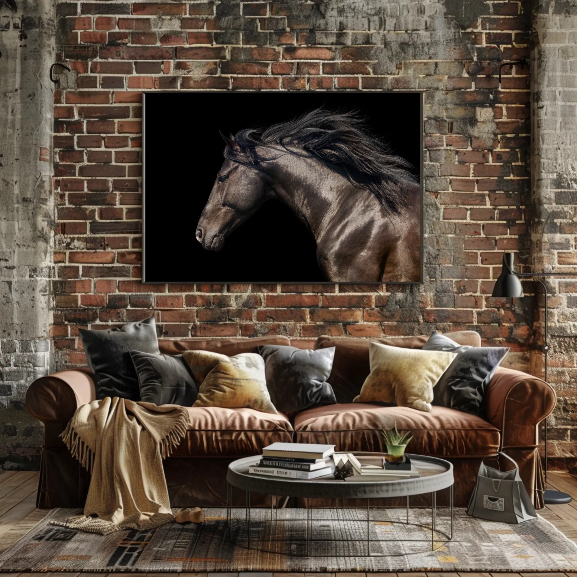 Elegant Horse Head Illustration with Graceful Mane - Animal Poster PosterGoat