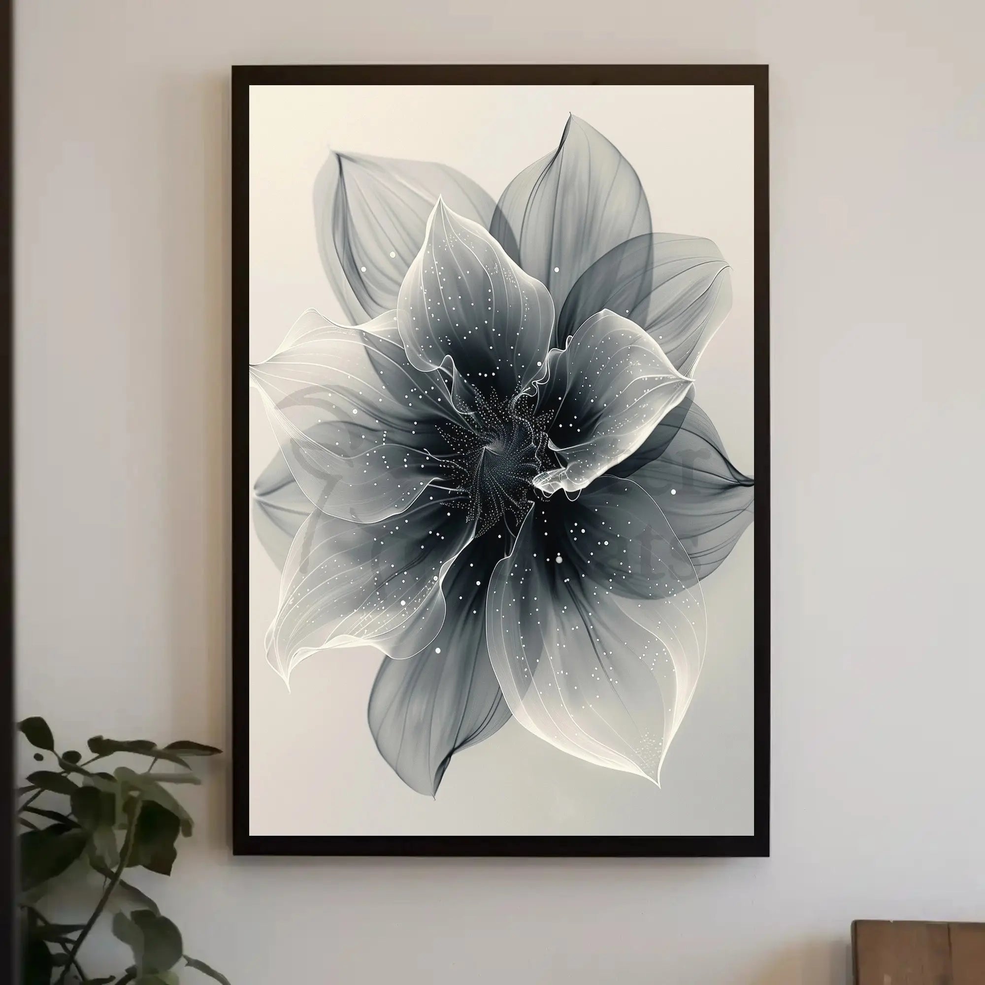Elegant Monochrome Flower Art Print - Abstract, Artistic Poster PosterGoat