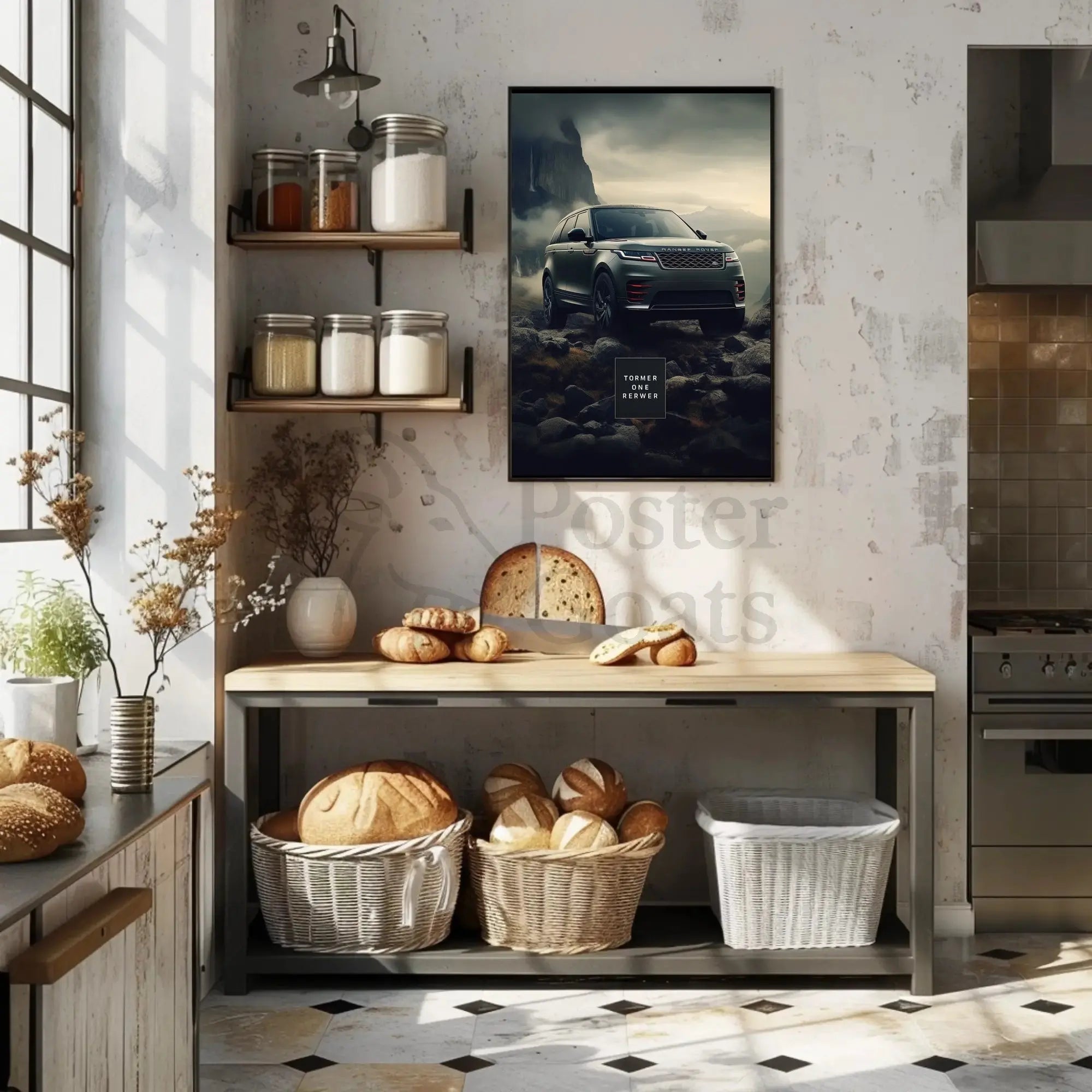 Elegant SUV in Majestic Mountains - Travel Poster PosterGoat