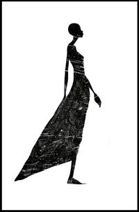 Elegant Silhouette in Flowing Dress Artistic Poster PosterGoat