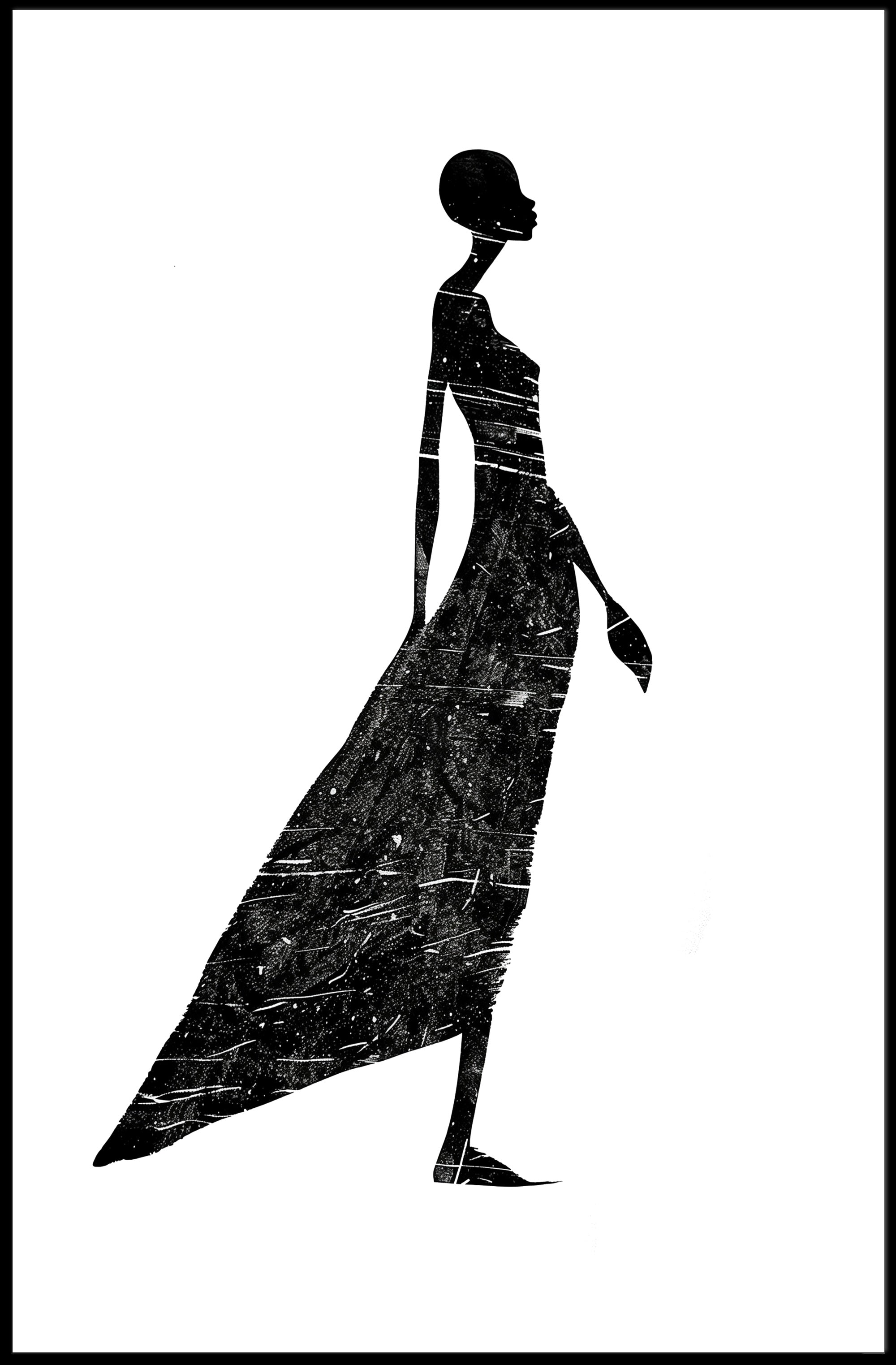 Elegant Silhouette in Flowing Dress Artistic Poster PosterGoat