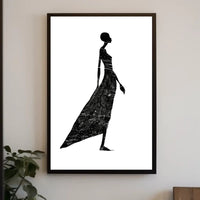 Elegant Silhouette in Flowing Dress Artistic Poster PosterGoat