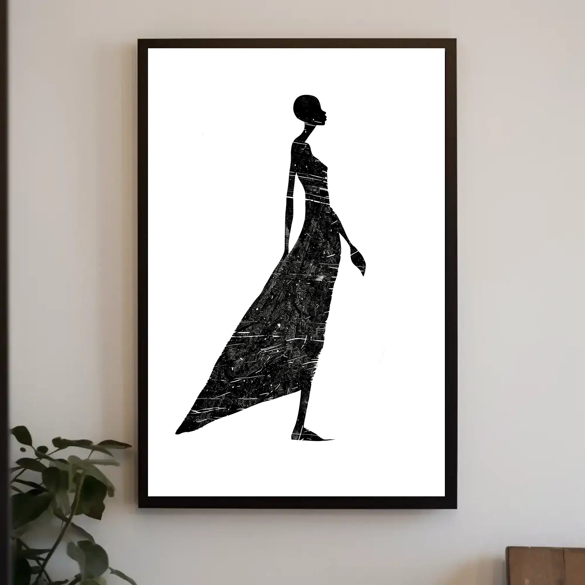 Elegant Silhouette in Flowing Dress Artistic Poster PosterGoat