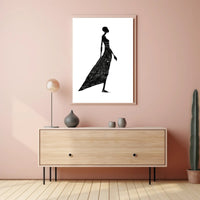 Elegant Silhouette in Flowing Dress Artistic Poster PosterGoat