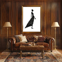 Elegant Silhouette in Flowing Dress Artistic Poster PosterGoat