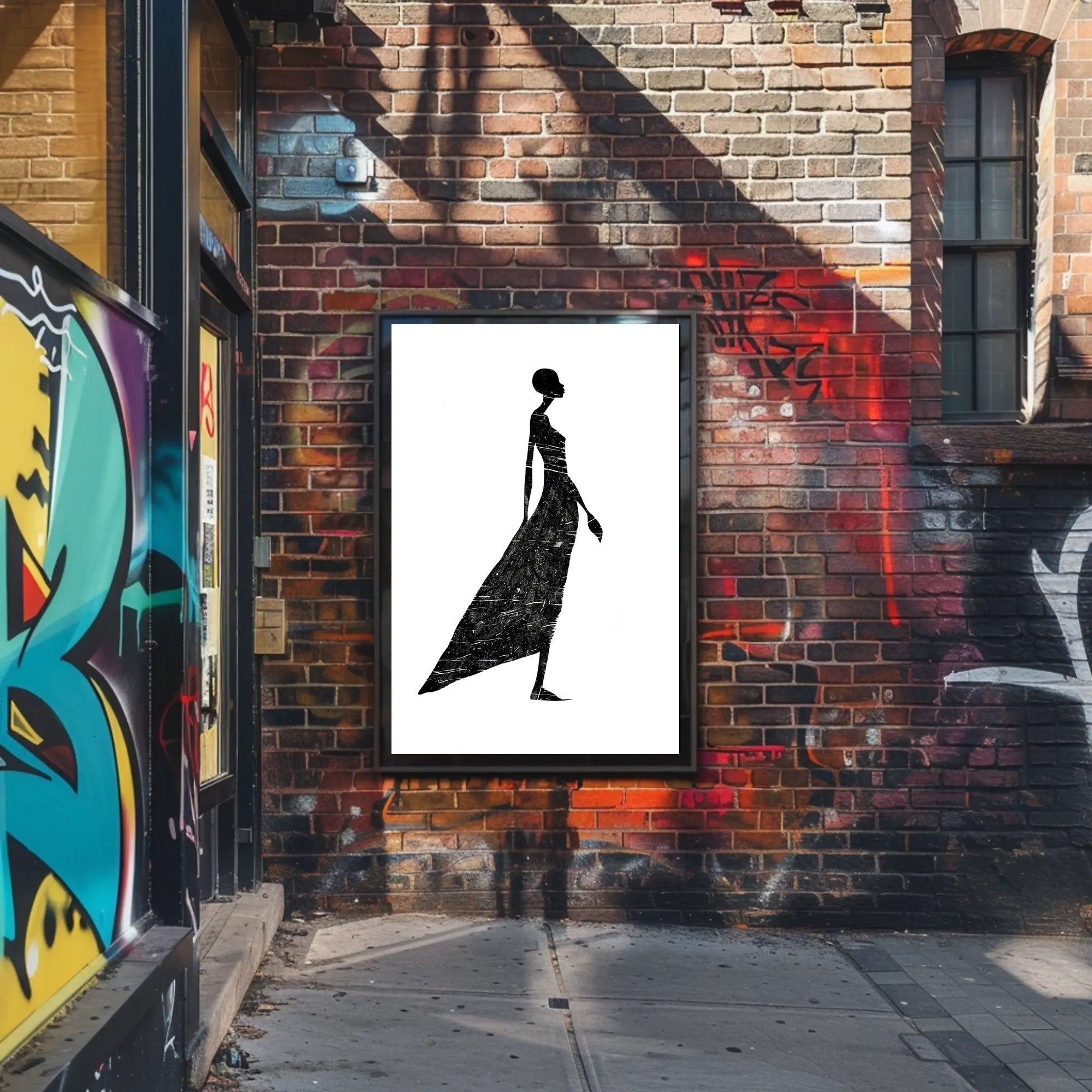 Elegant Silhouette in Flowing Dress Artistic Poster PosterGoat