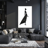 Elegant Silhouette in Flowing Dress Artistic Poster PosterGoat