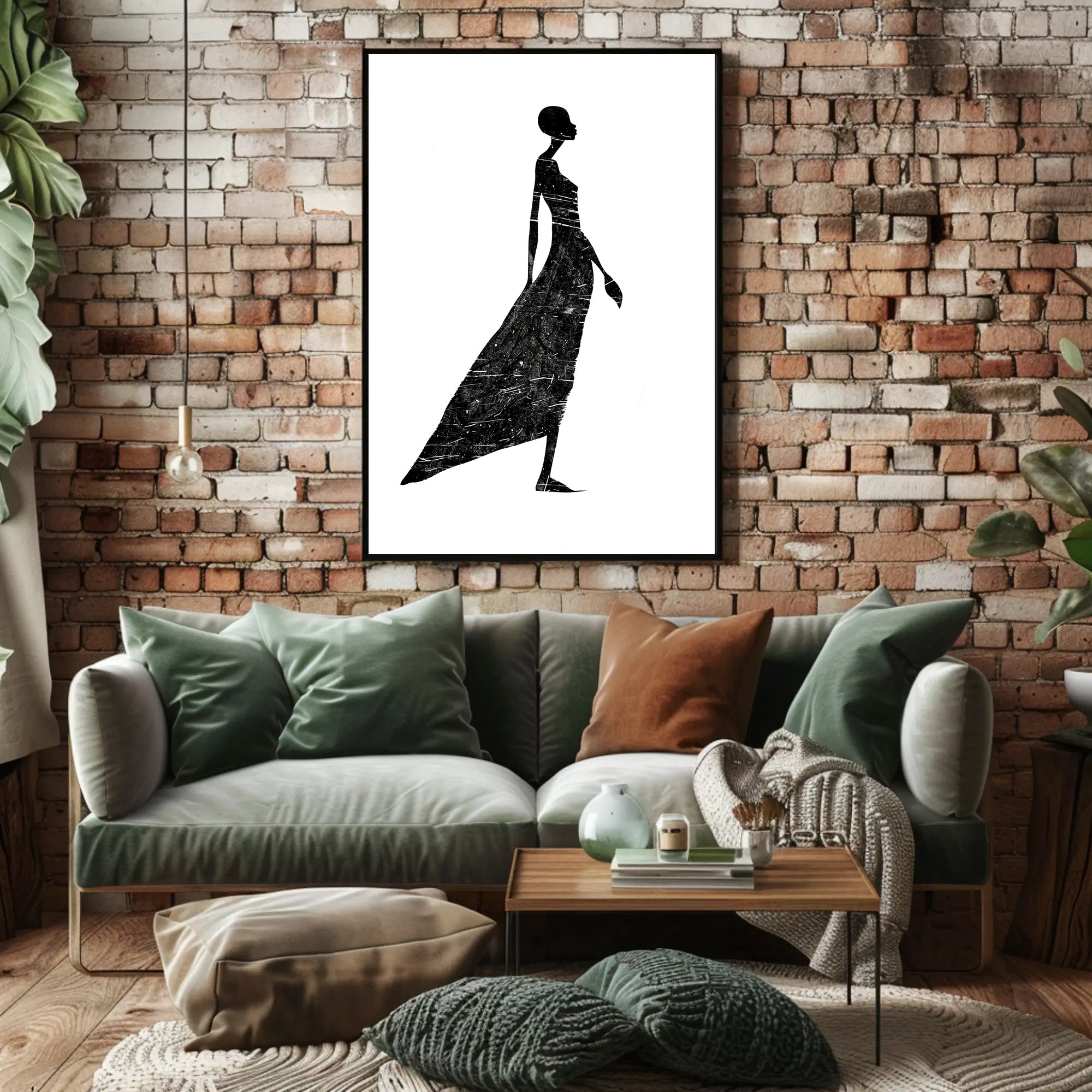 Elegant Silhouette in Flowing Dress Artistic Poster PosterGoat