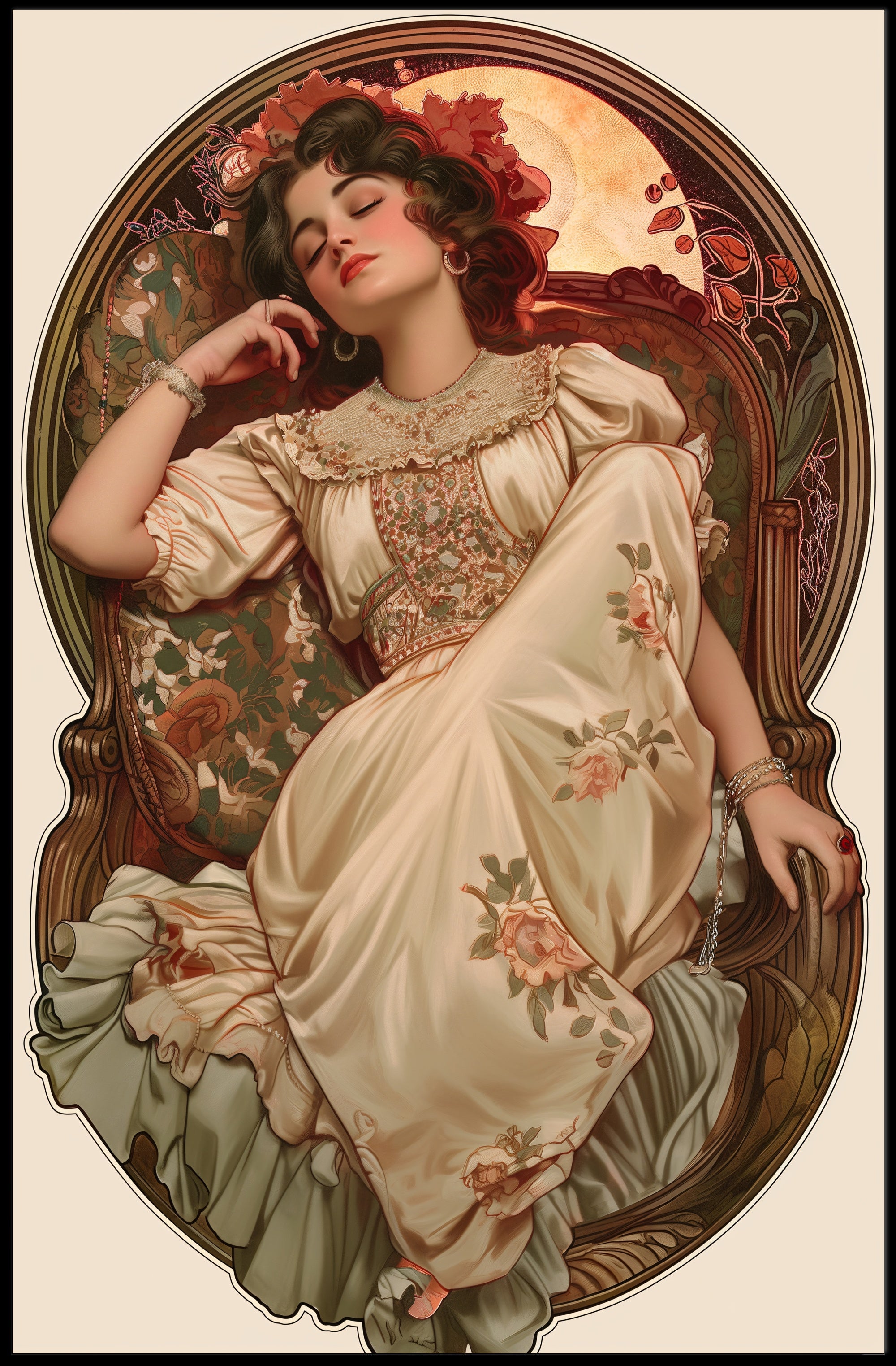Elegant Vintage Woman in Art Nouveau Artistic Poster PosterGoat