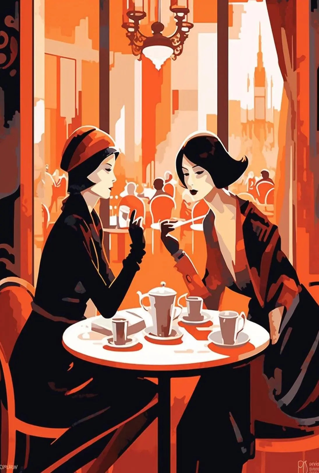 Elegant Women Cafรฉ Scene Art Deco Cultural Heritage Poster PosterGoat