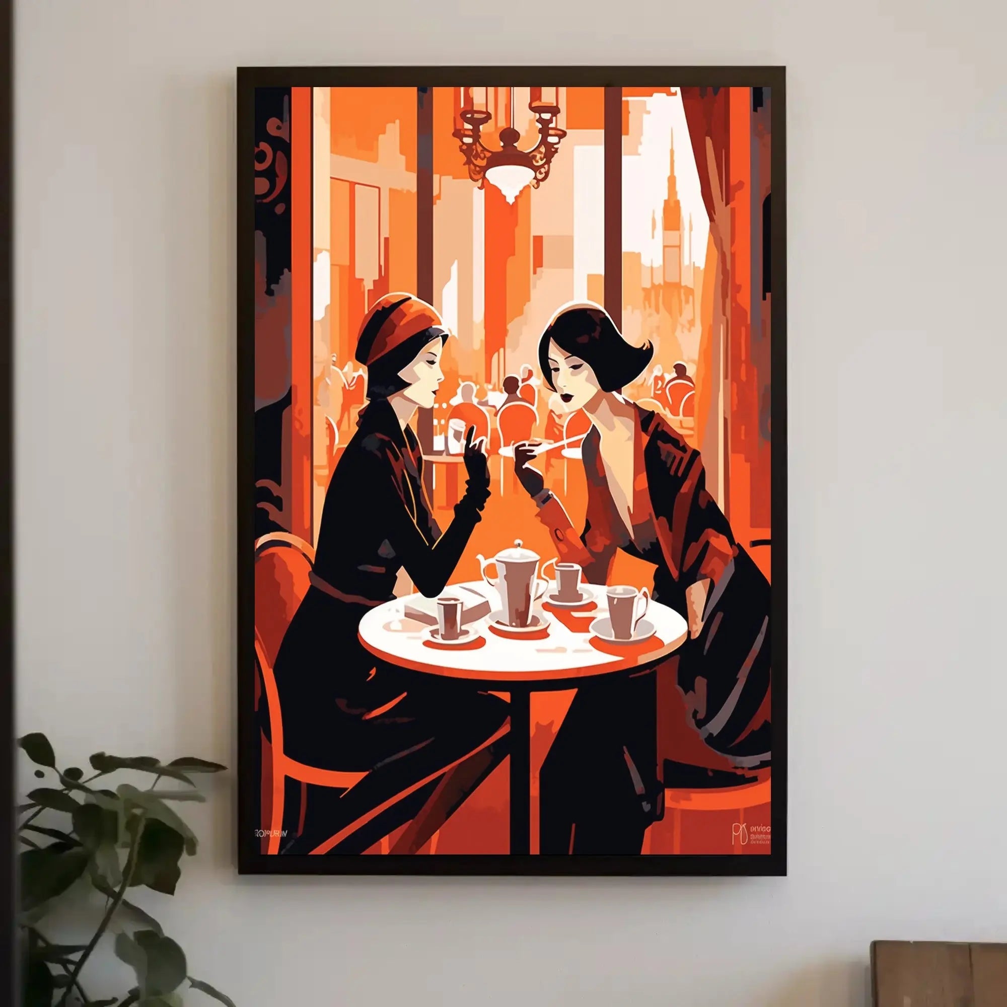 Elegant Women Cafรฉ Scene Art Deco Cultural Heritage Poster PosterGoat