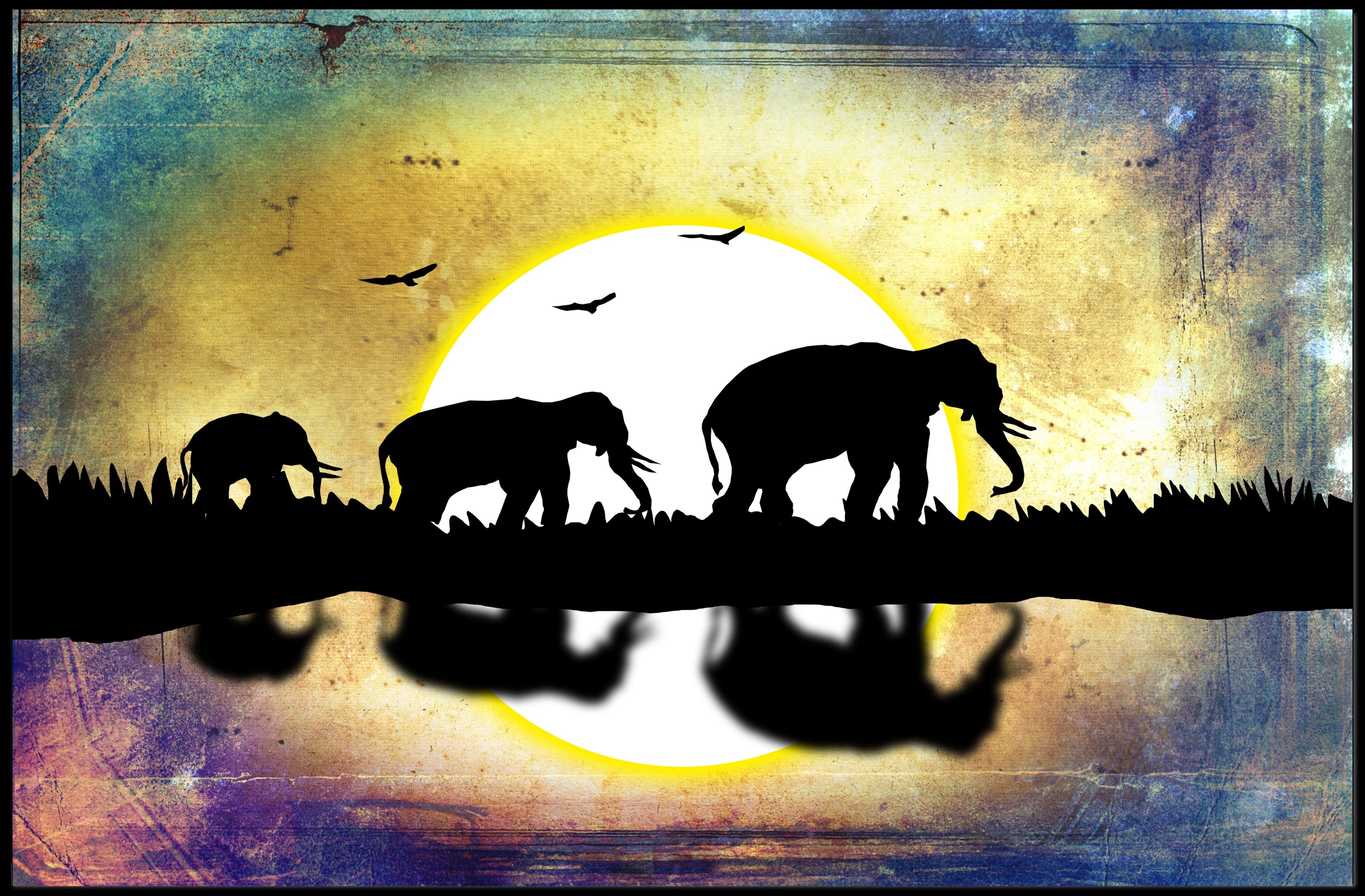 Elephant Silhouette Scenery Animal Poster PosterGoat
