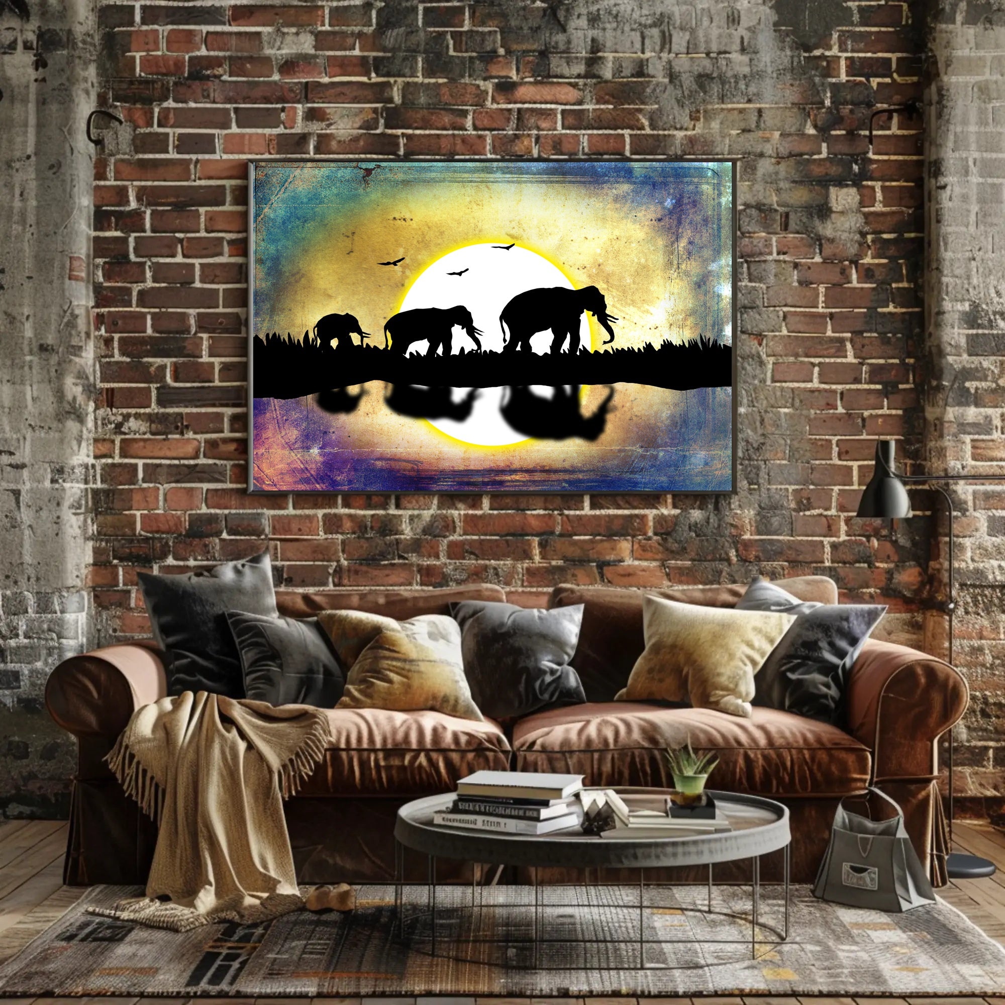 Elephant Silhouette Scenery Animal Poster PosterGoat