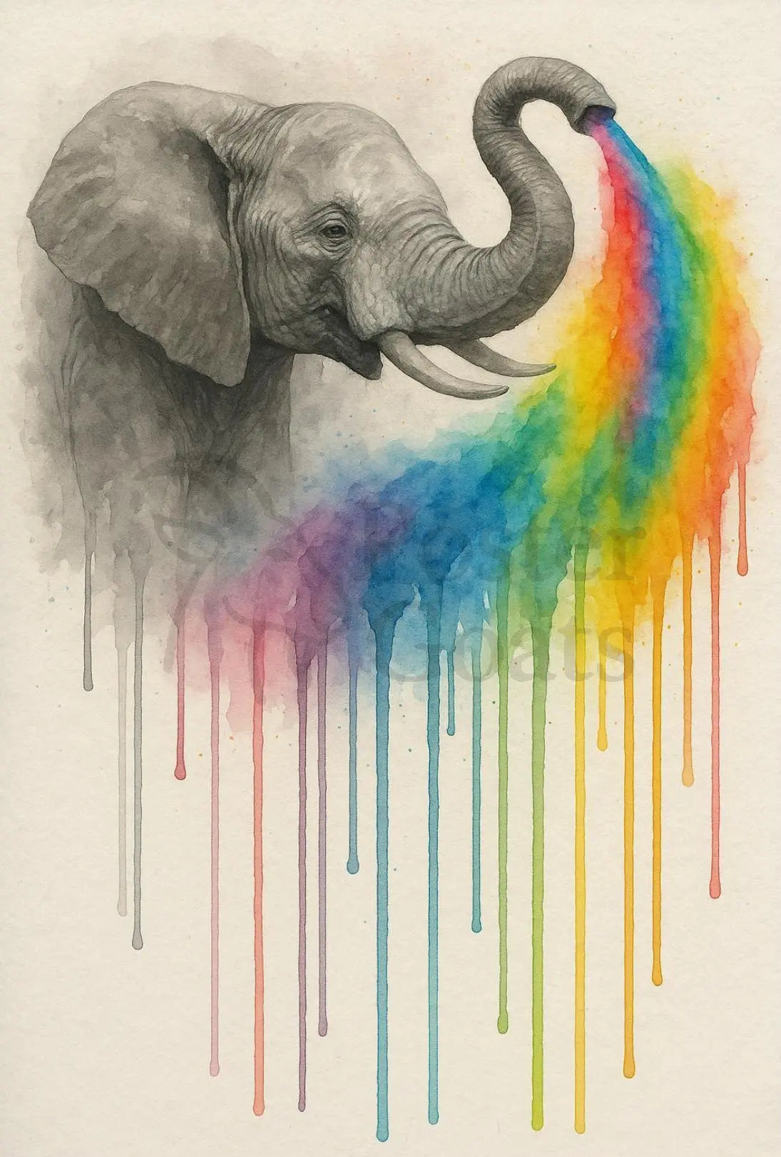 Elephant Spouting Rainbow Surrealistic Artistic Animal Poster PosterGoat