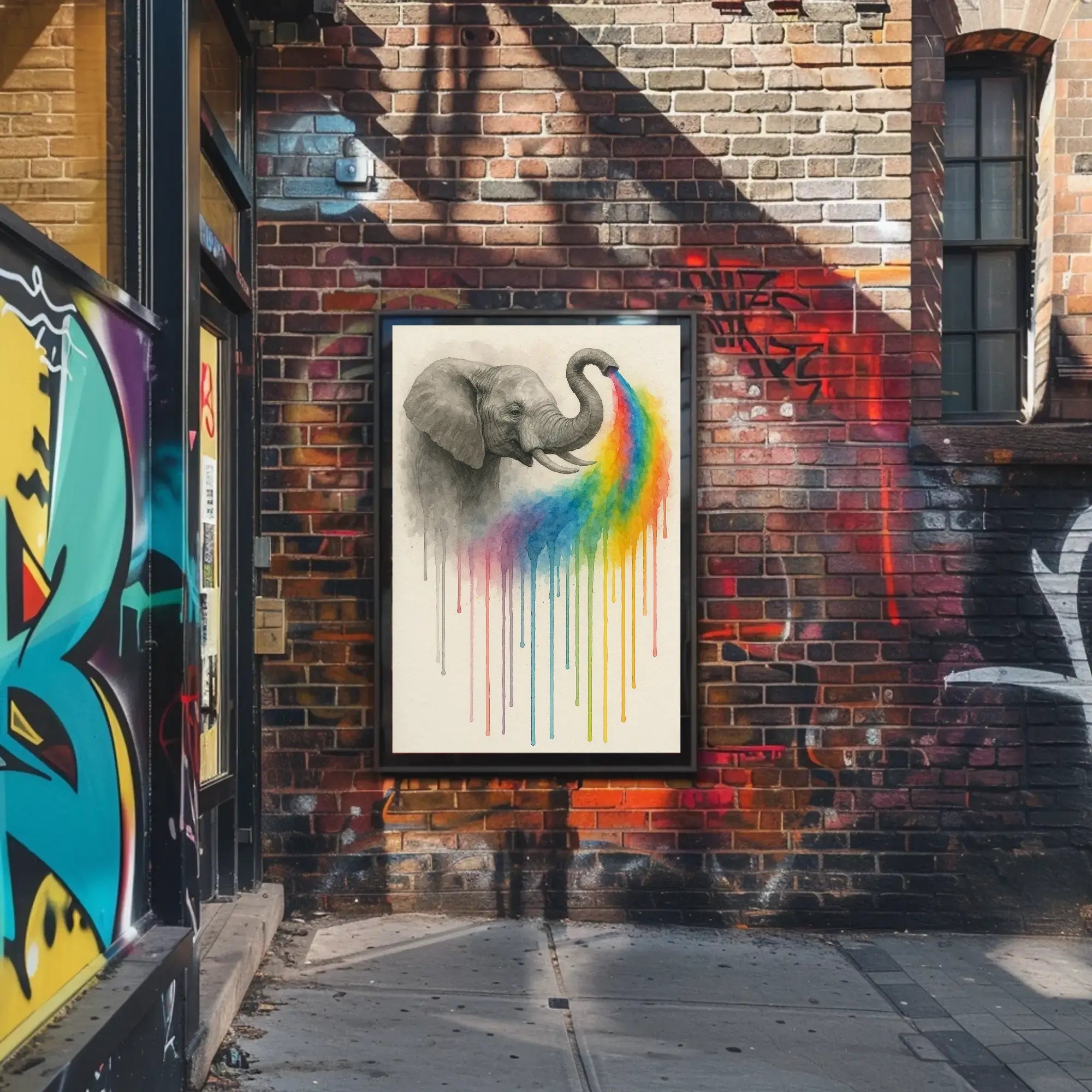 Elephant Spouting Rainbow Surrealistic Artistic Animal Poster PosterGoat