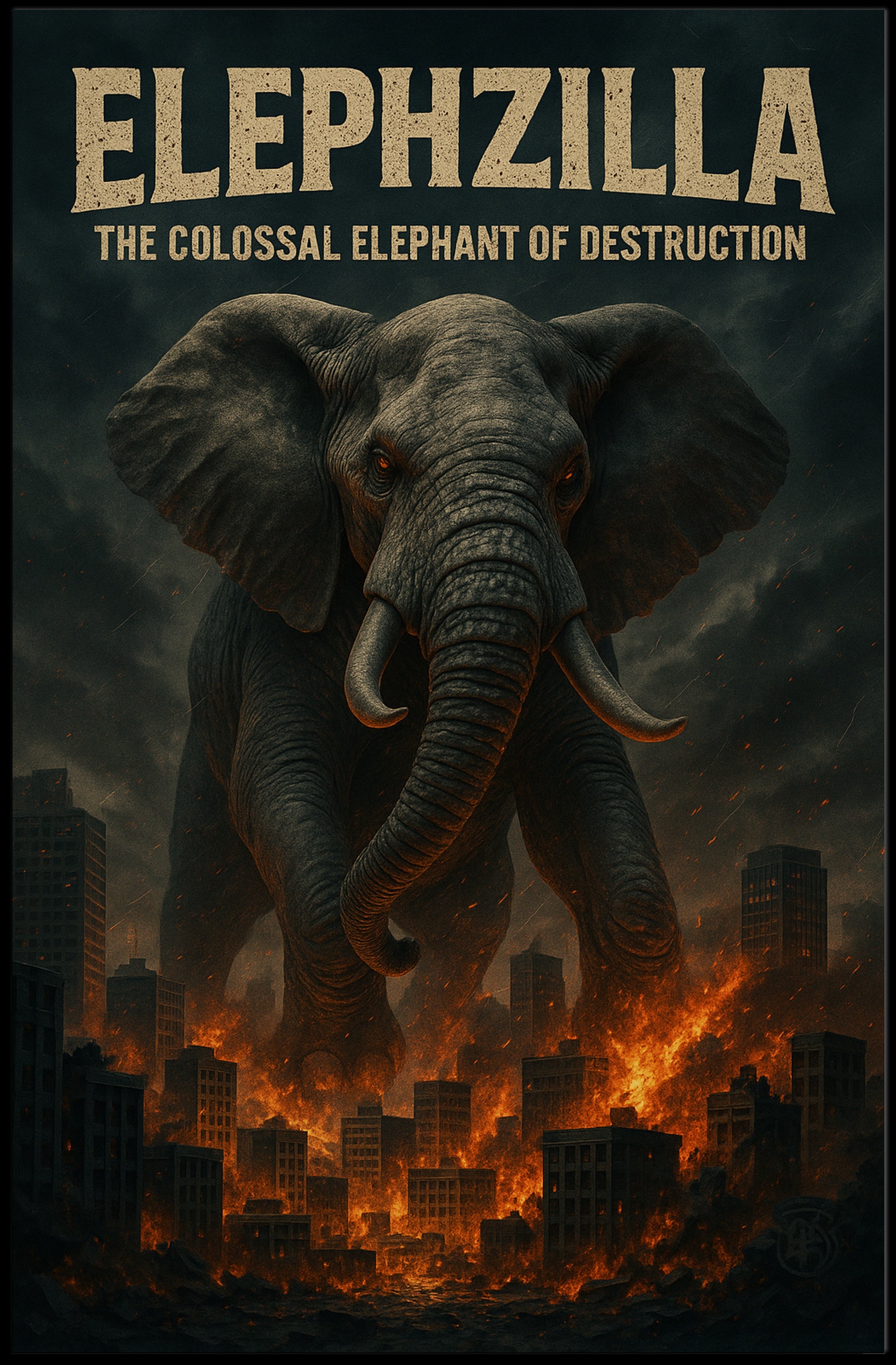 Elephzilla Colossal Elephant Poster Art Print PosterGoat