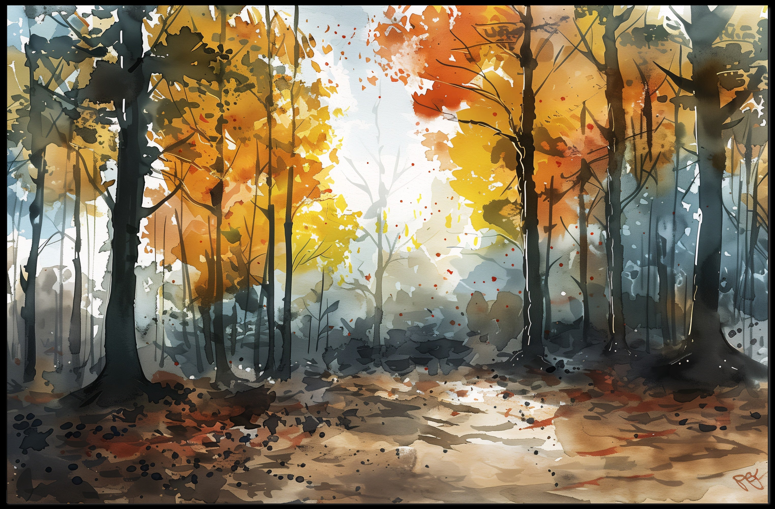 Enchanted Autumn Forest Watercolor Artistic Poster PosterGoat