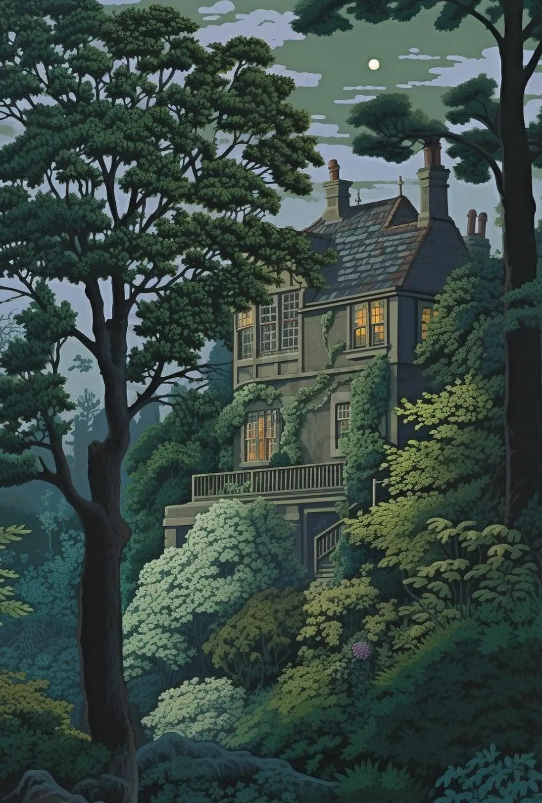 Enchanted Forest House Illustration Art Poster PosterGoat