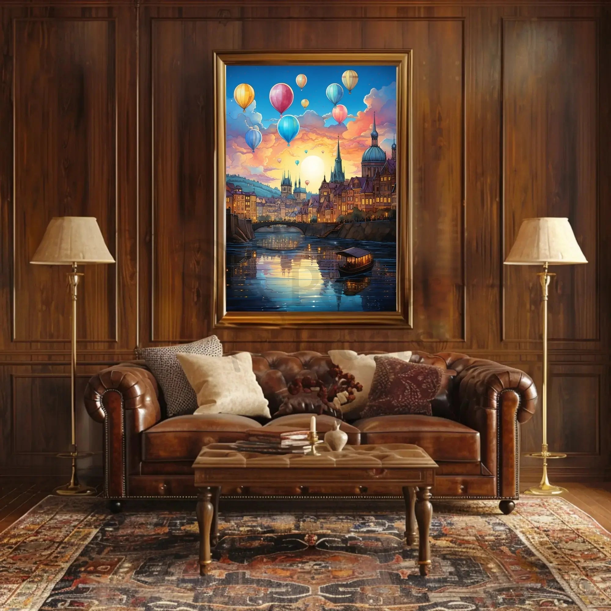 Enchanting European Cityscape with Hot Air Balloons Travel Poster PosterGoat