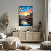 Enchanting European Cityscape with Hot Air Balloons Travel Poster PosterGoat