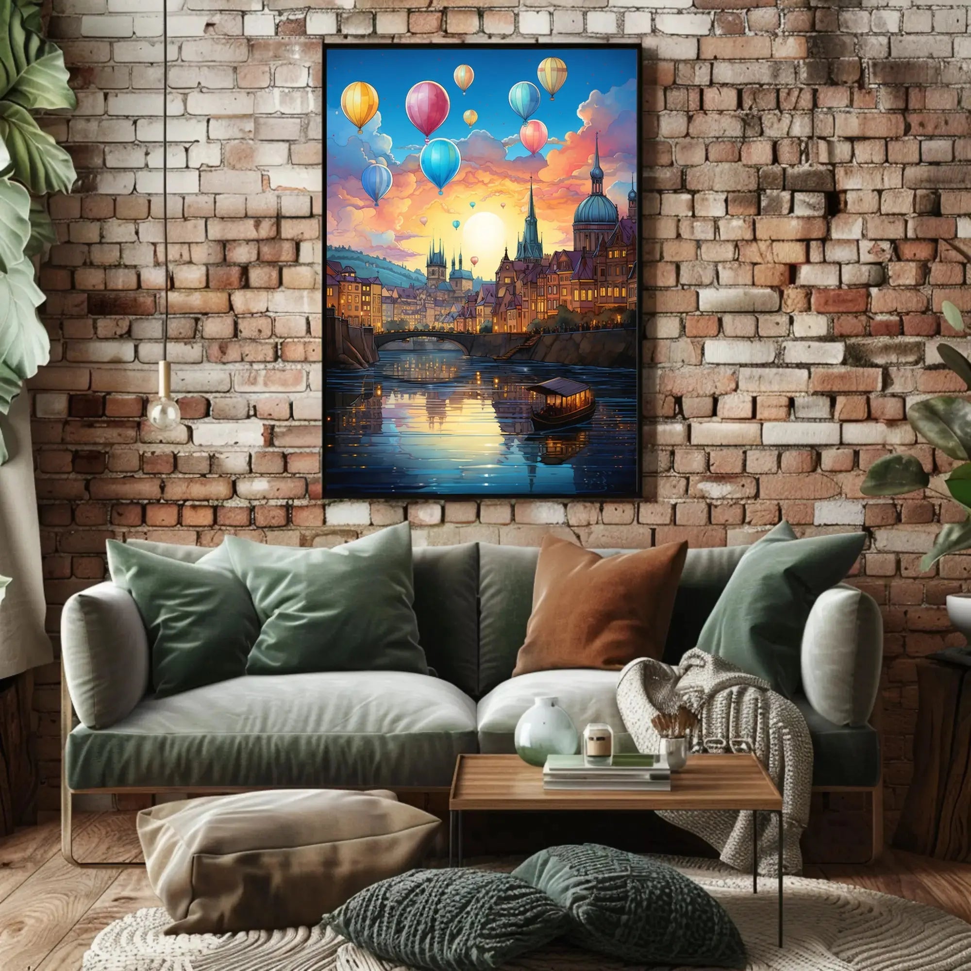 Enchanting European Cityscape with Hot Air Balloons Travel Poster PosterGoat