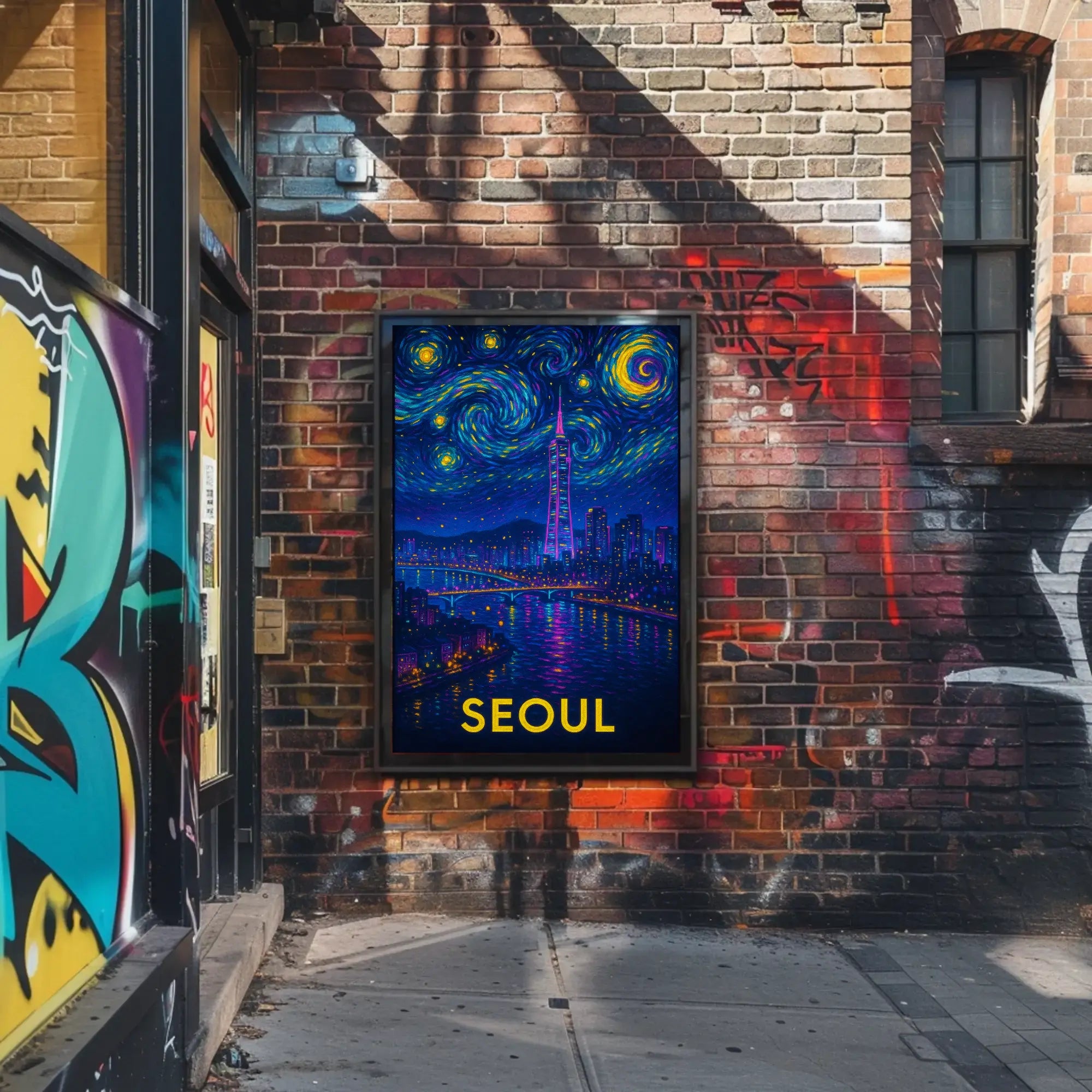 Enchanting Seoul Nightscape in Van Gogh Style Travel Poster PosterGoat