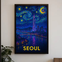 Enchanting Seoul Nightscape in Van Gogh Style Travel Poster PosterGoat
