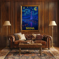 Enchanting Seoul Nightscape in Van Gogh Style Travel Poster PosterGoat