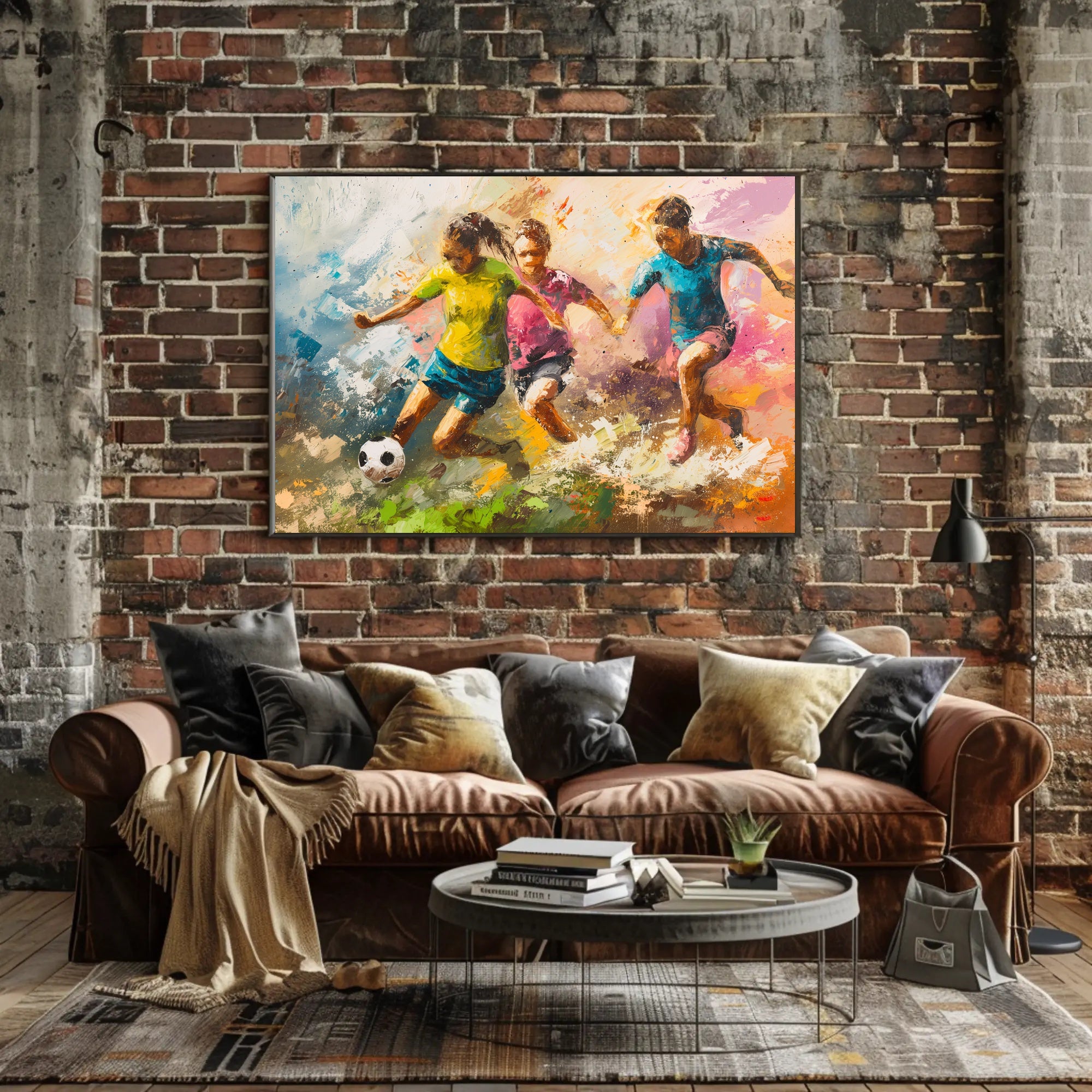 Energetic Soccer Game Art in Sports Poster PosterGoat