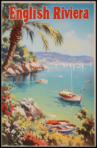 English Riviera Vintage Travel Scene Travel Poster PosterGoat
