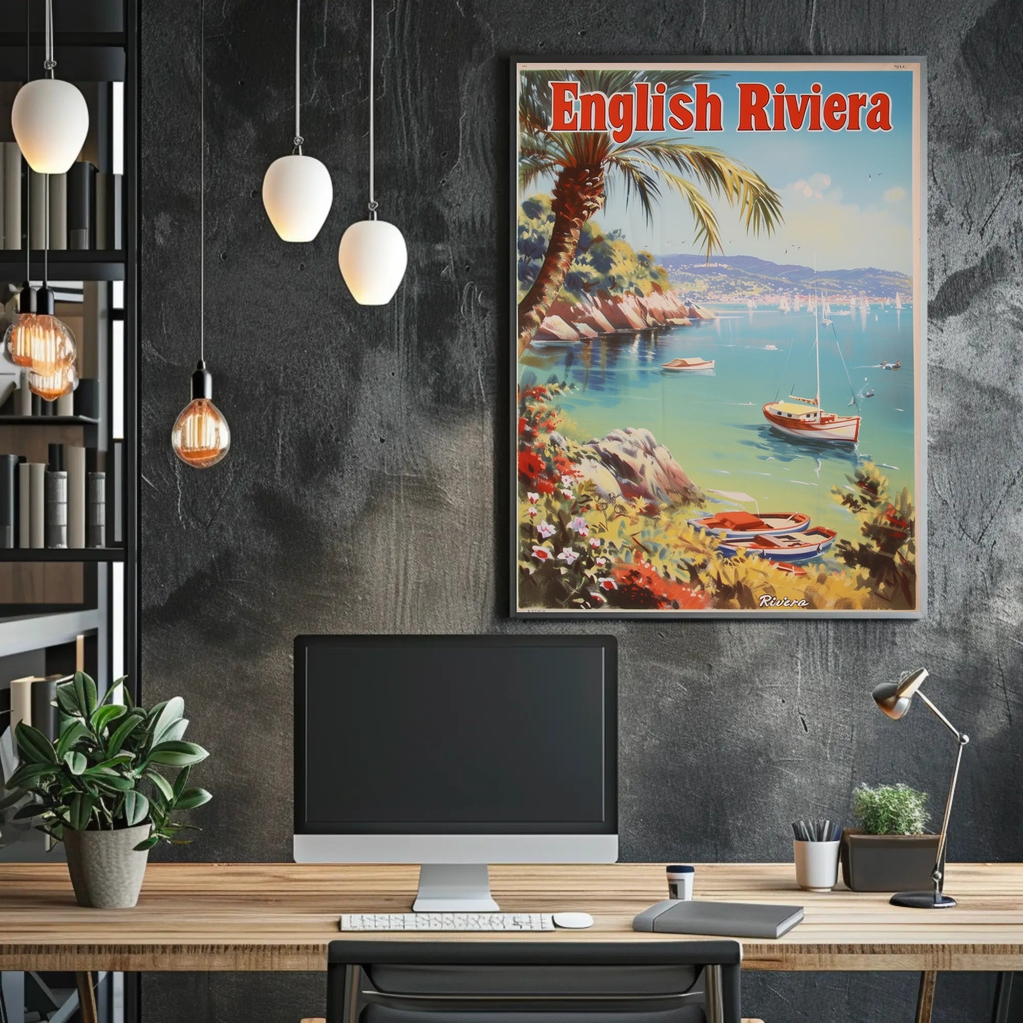 English Riviera Vintage Travel Scene Travel Poster PosterGoat