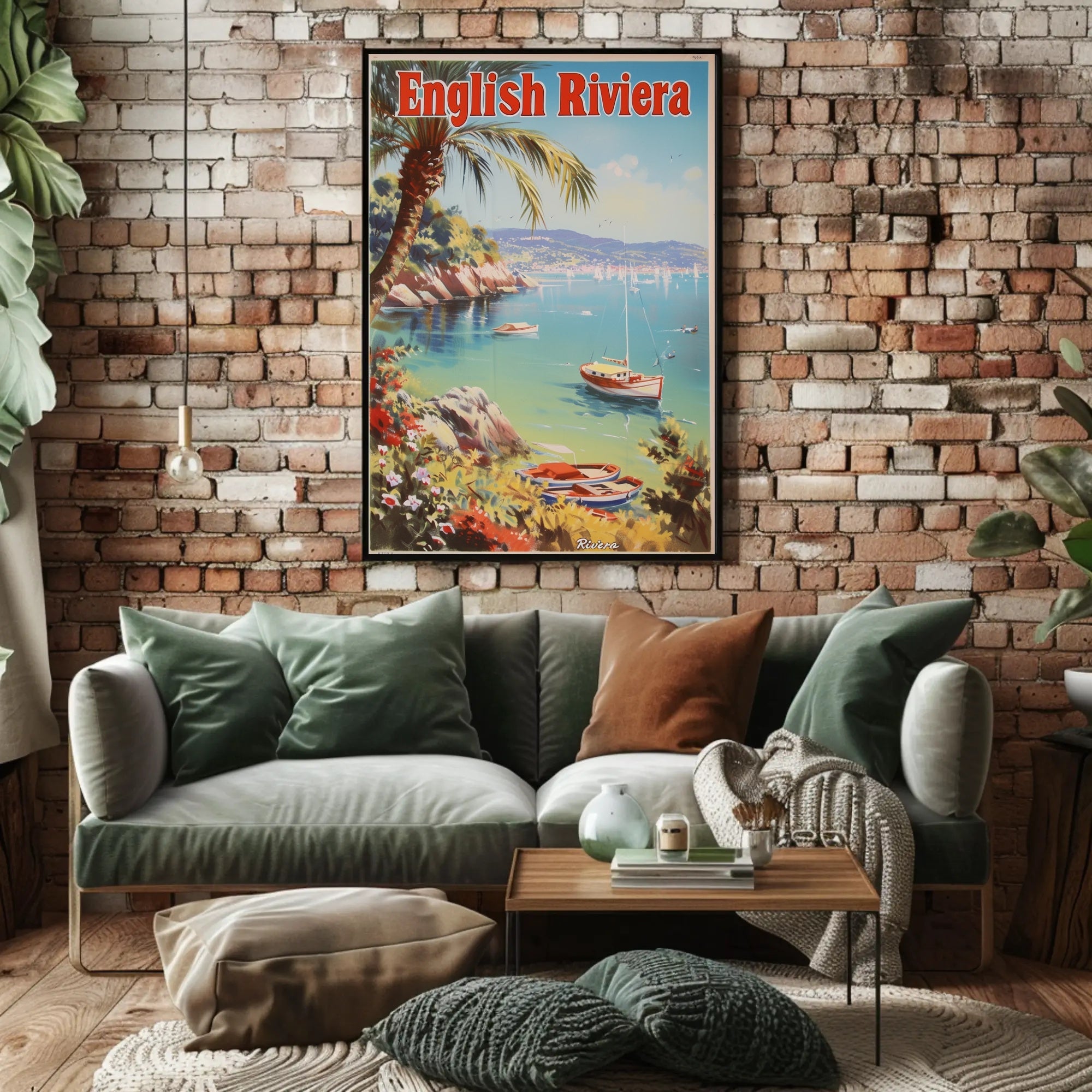 English Riviera Vintage Travel Scene Travel Poster PosterGoat