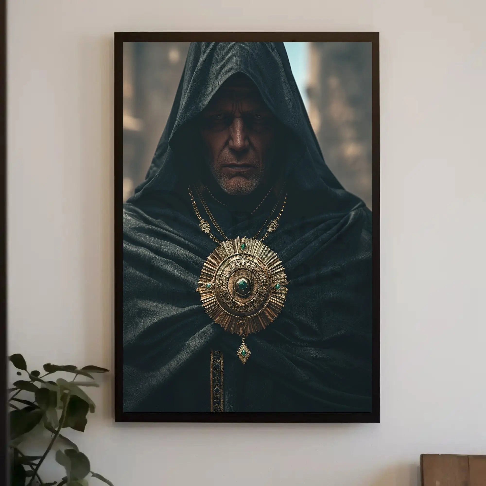 Enigmatic Medieval Figure in Fantasy Setting Artistic Poster PosterGoat