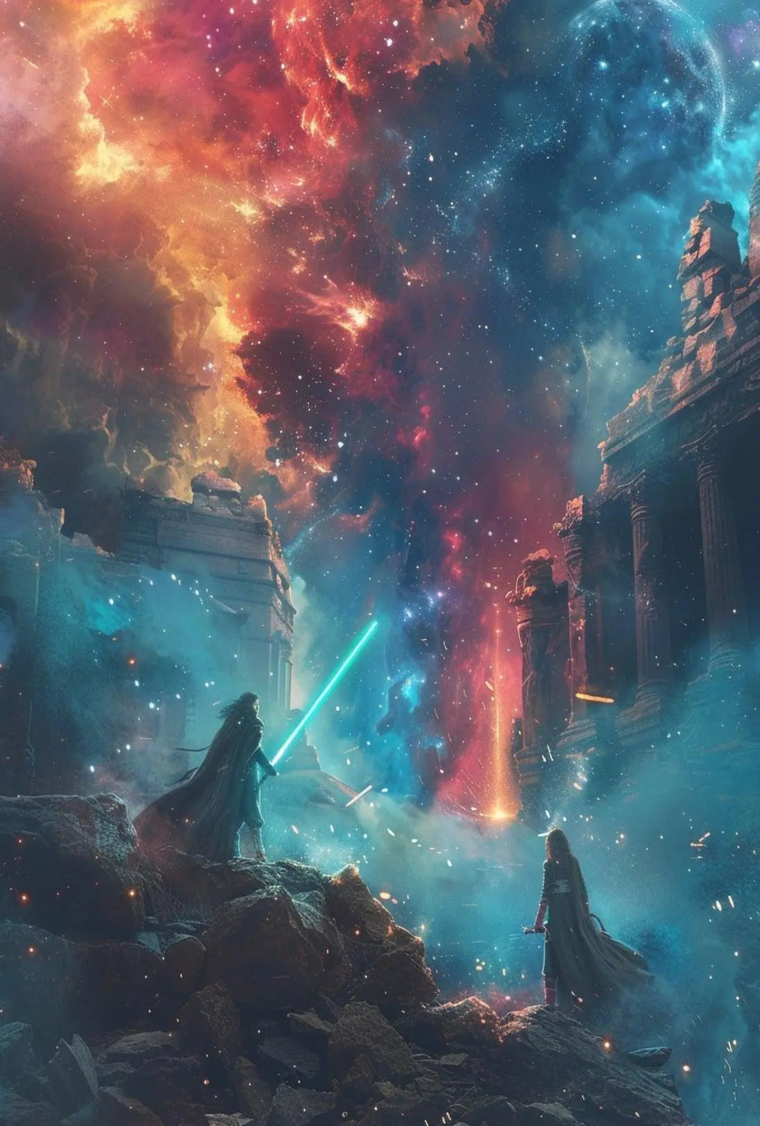 Epic Cosmic Duel: Futuristic Sci-Fi Poster PosterGoat