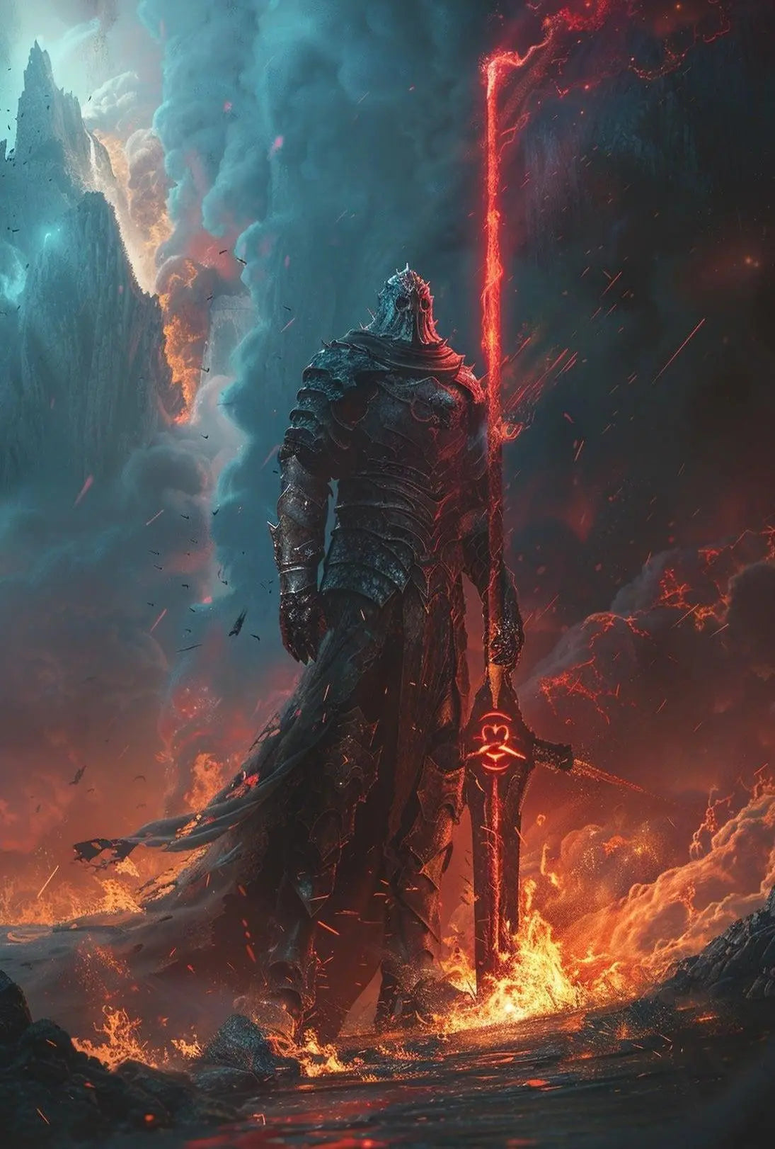 Epic Dark Knight Fantasy Scene Futuristic Sci-Fi Poster PosterGoat