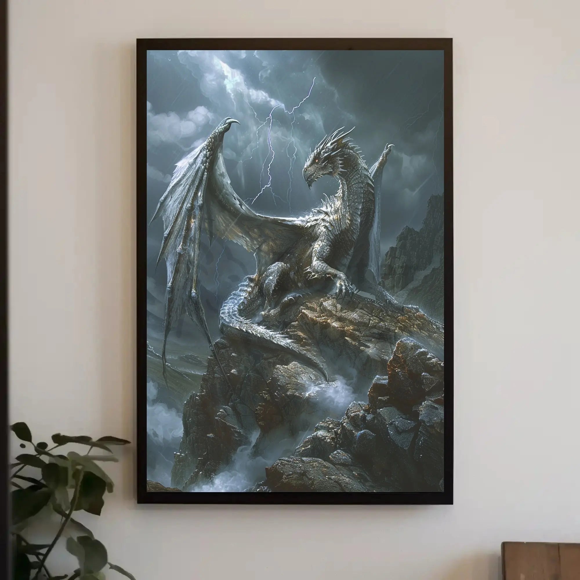 Epic Dragon on Rocky Outcrop Fantasy Art Poster PosterGoat