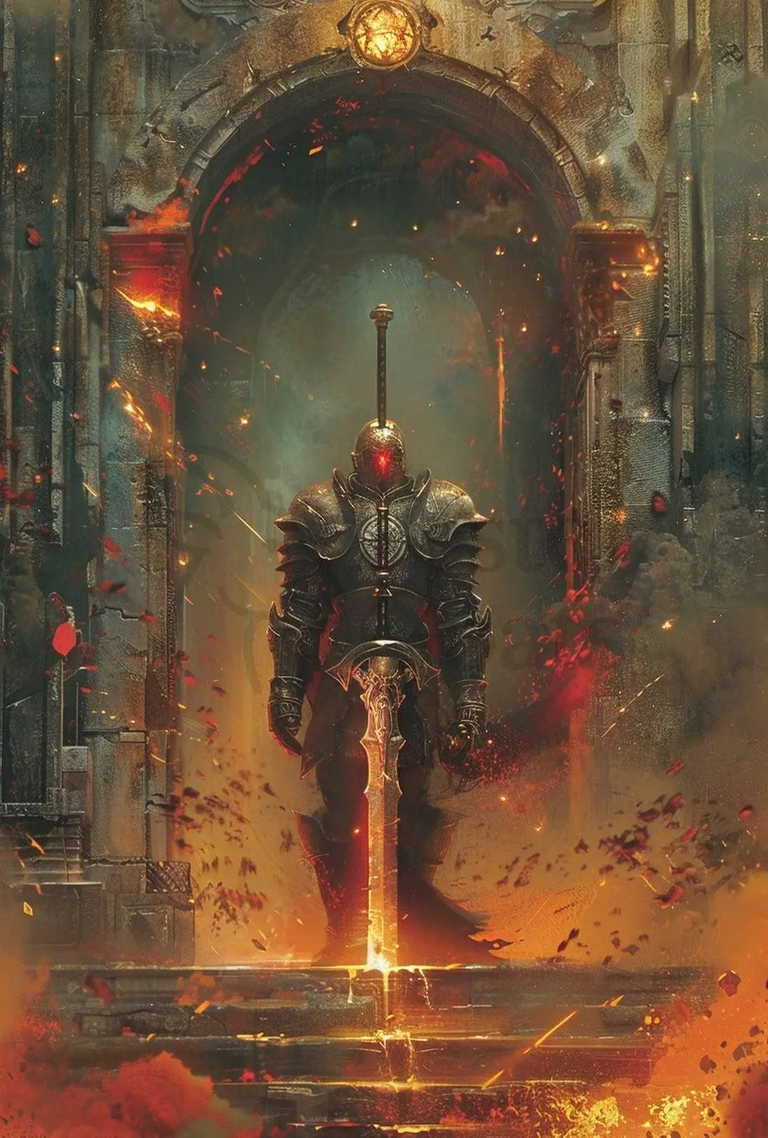 Epic Knight in Ruins Fantasy Medieval Artistic Poster PosterGoat