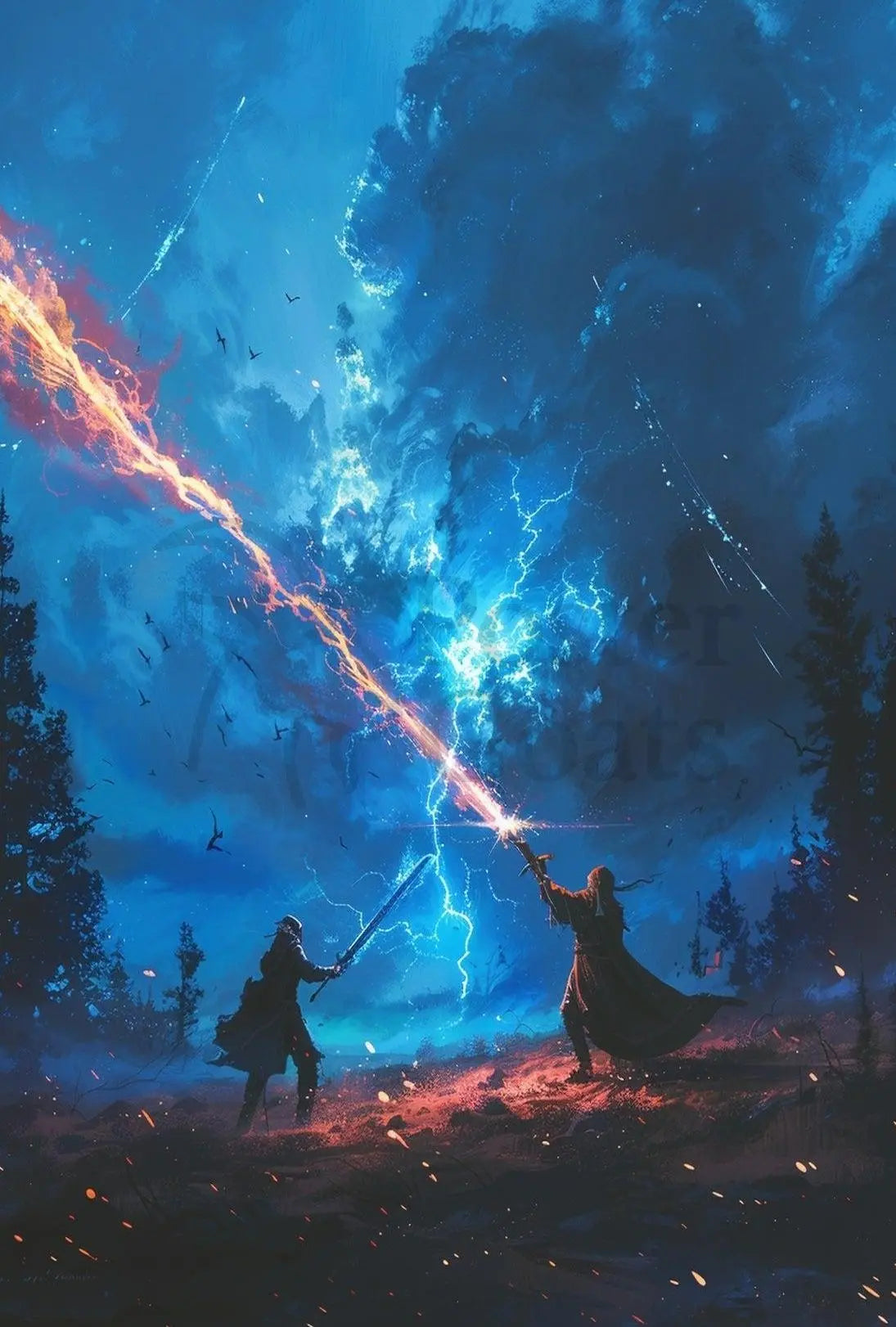 Epic Magical Duel in a Mystical Fantasy Poster PosterGoat