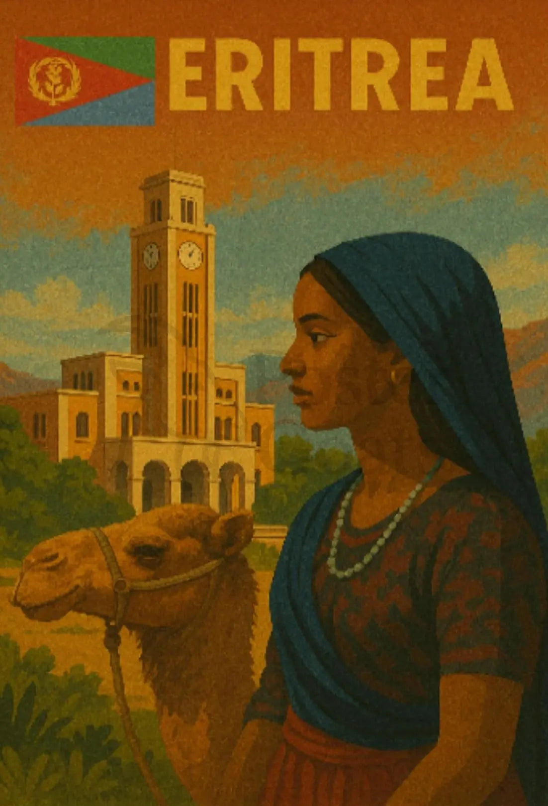 Eritrean Cultural Heritage Camel Scene Retro Poster PosterGoat