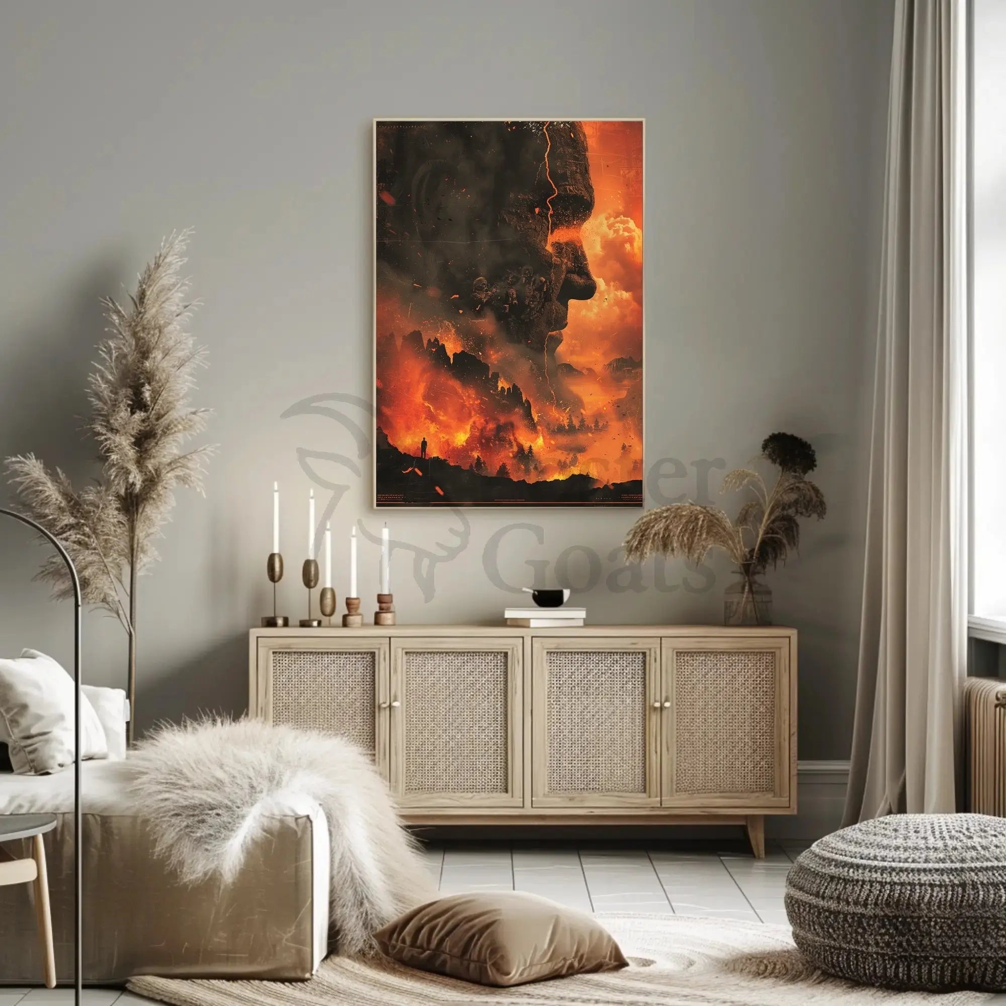 Eruptive Awakening: A Surreal Fiery Futuristic Sci-Fi Poster PosterGoat