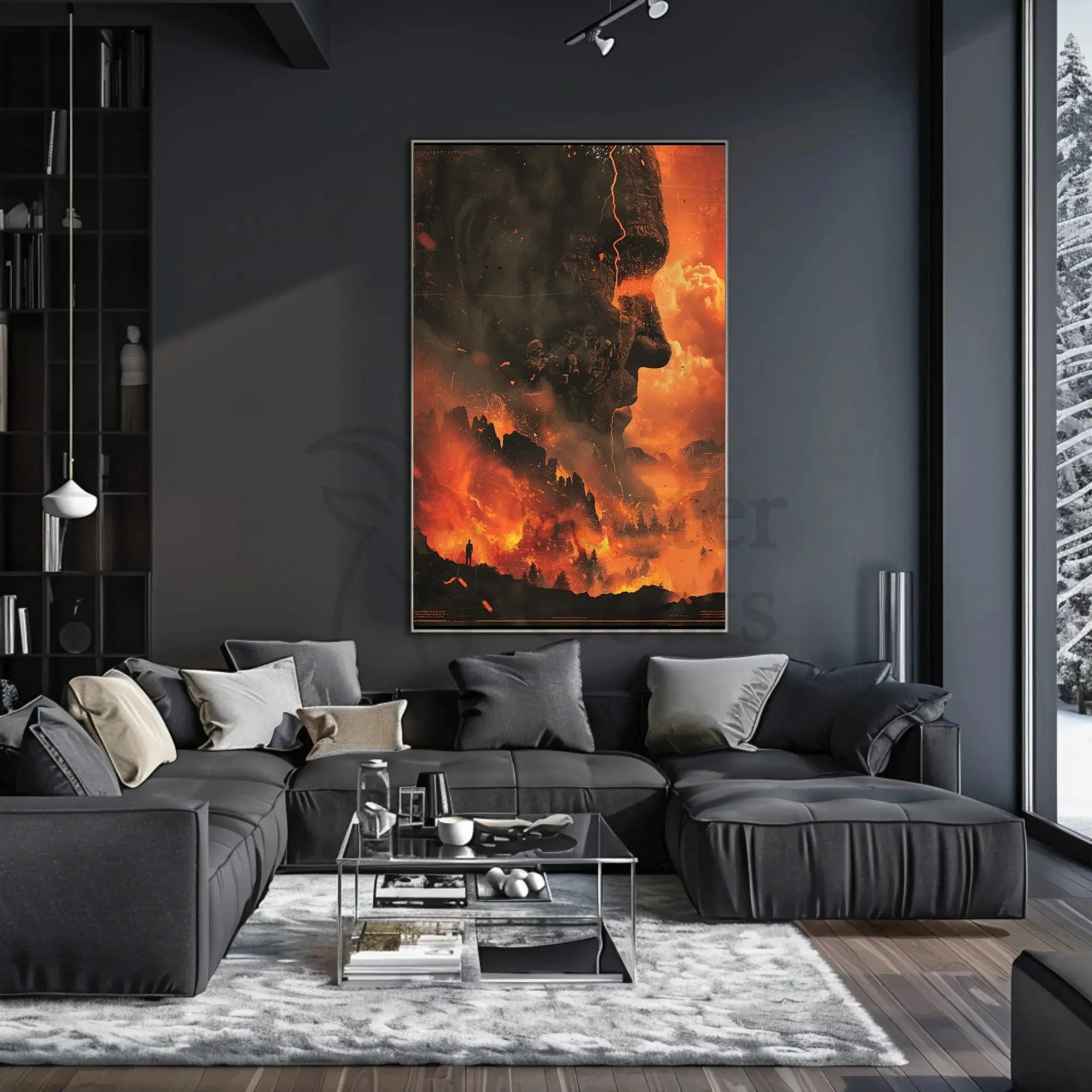 Eruptive Awakening: A Surreal Fiery Futuristic Sci-Fi Poster PosterGoat