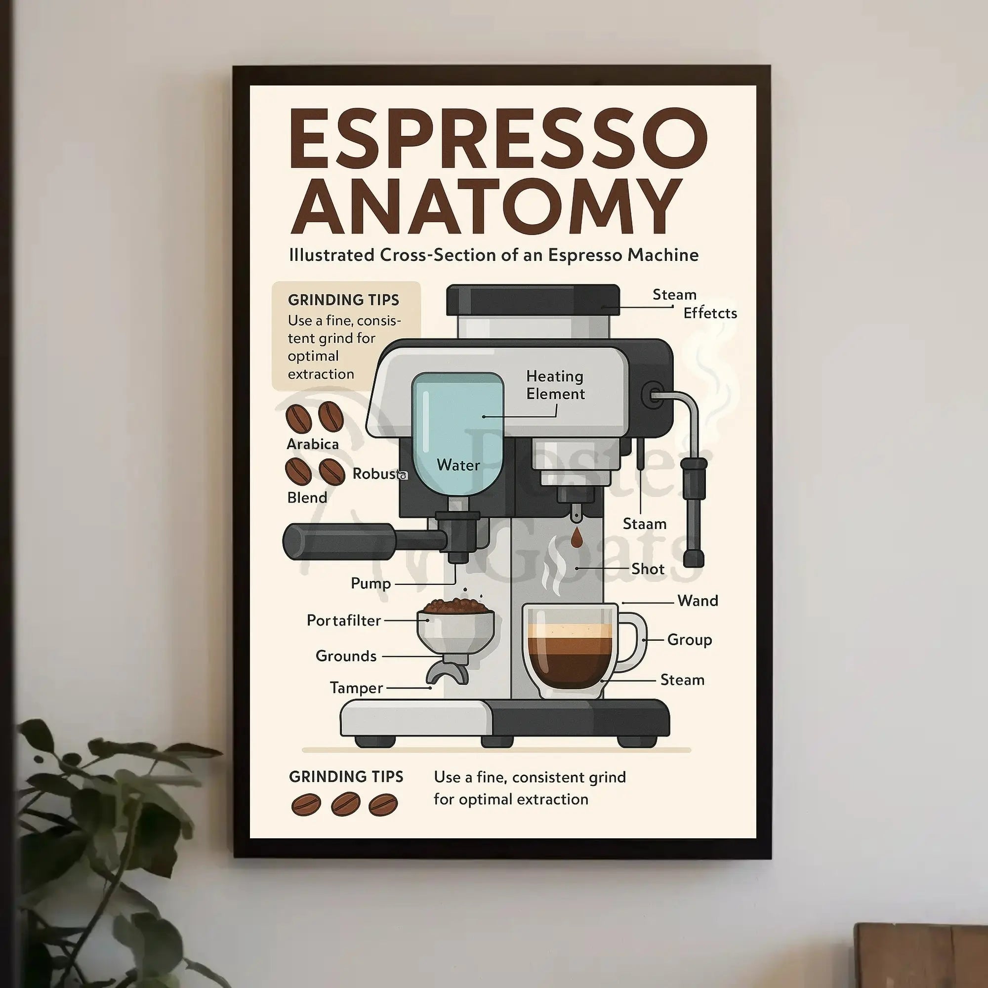 Espresso Machine Anatomy: Modern Coffee Art Poster PosterGoat