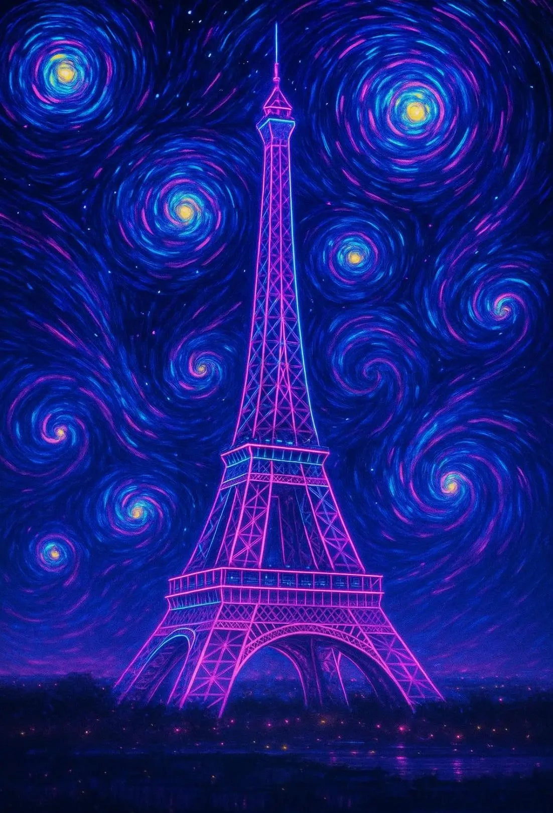 Ethereal Eiffel Tower Neon Surrealism Travel Poster PosterGoat