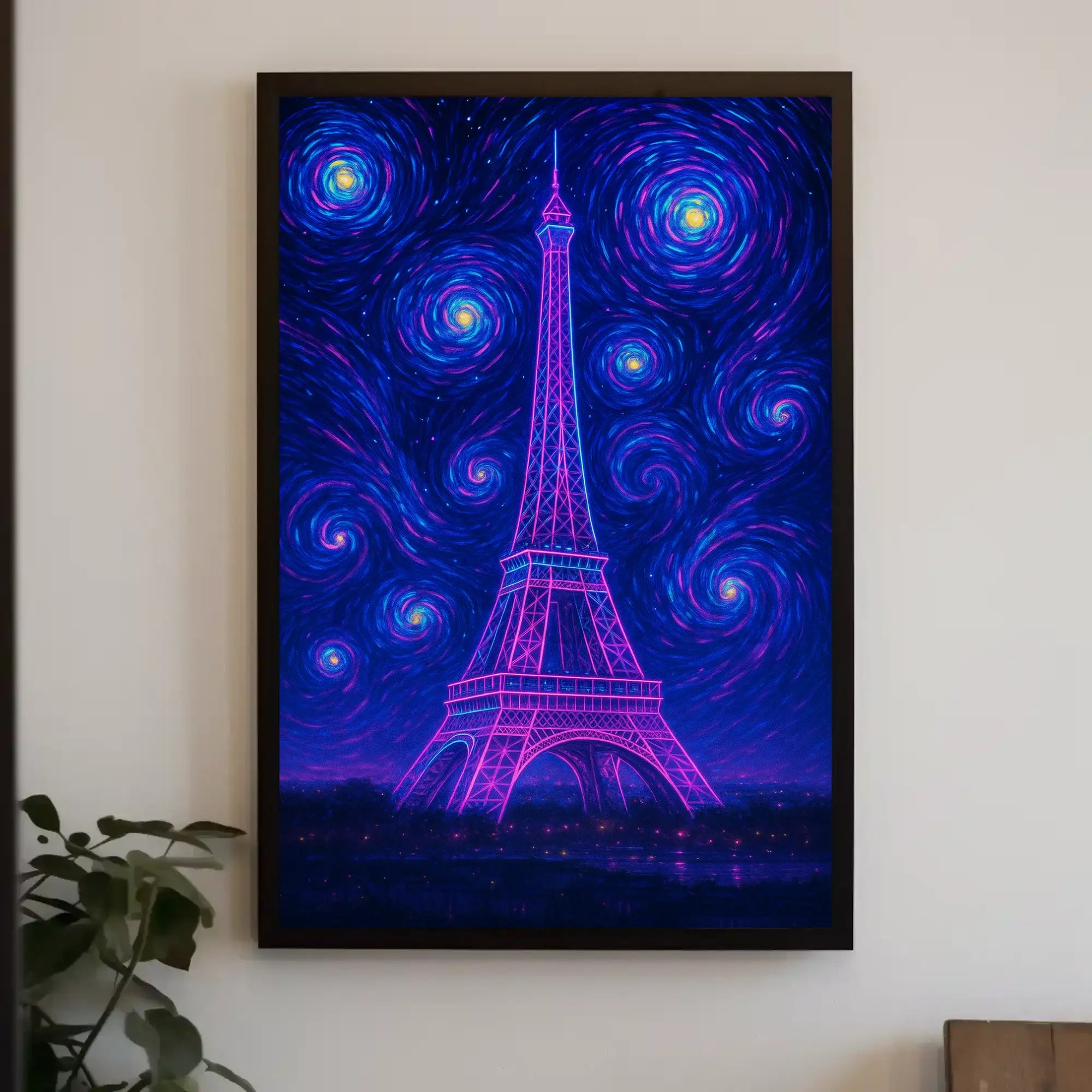 Ethereal Eiffel Tower Neon Surrealism Travel Poster PosterGoat