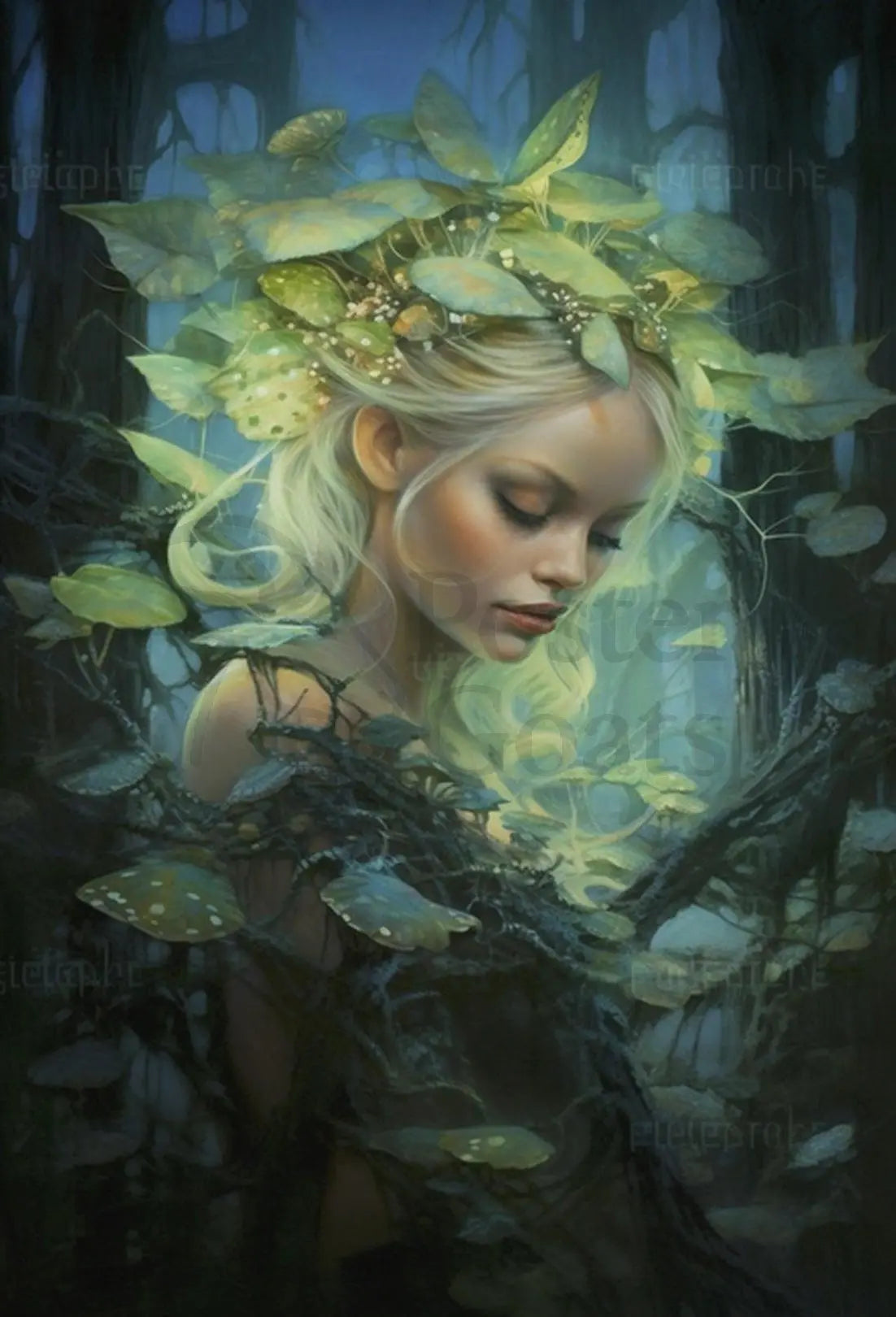 Ethereal Forest Muse in Mystical Setting Artistic Poster PosterGoat