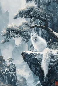 Ethereal Winter Landscape with Mystical Fox Art Poster PosterGoat